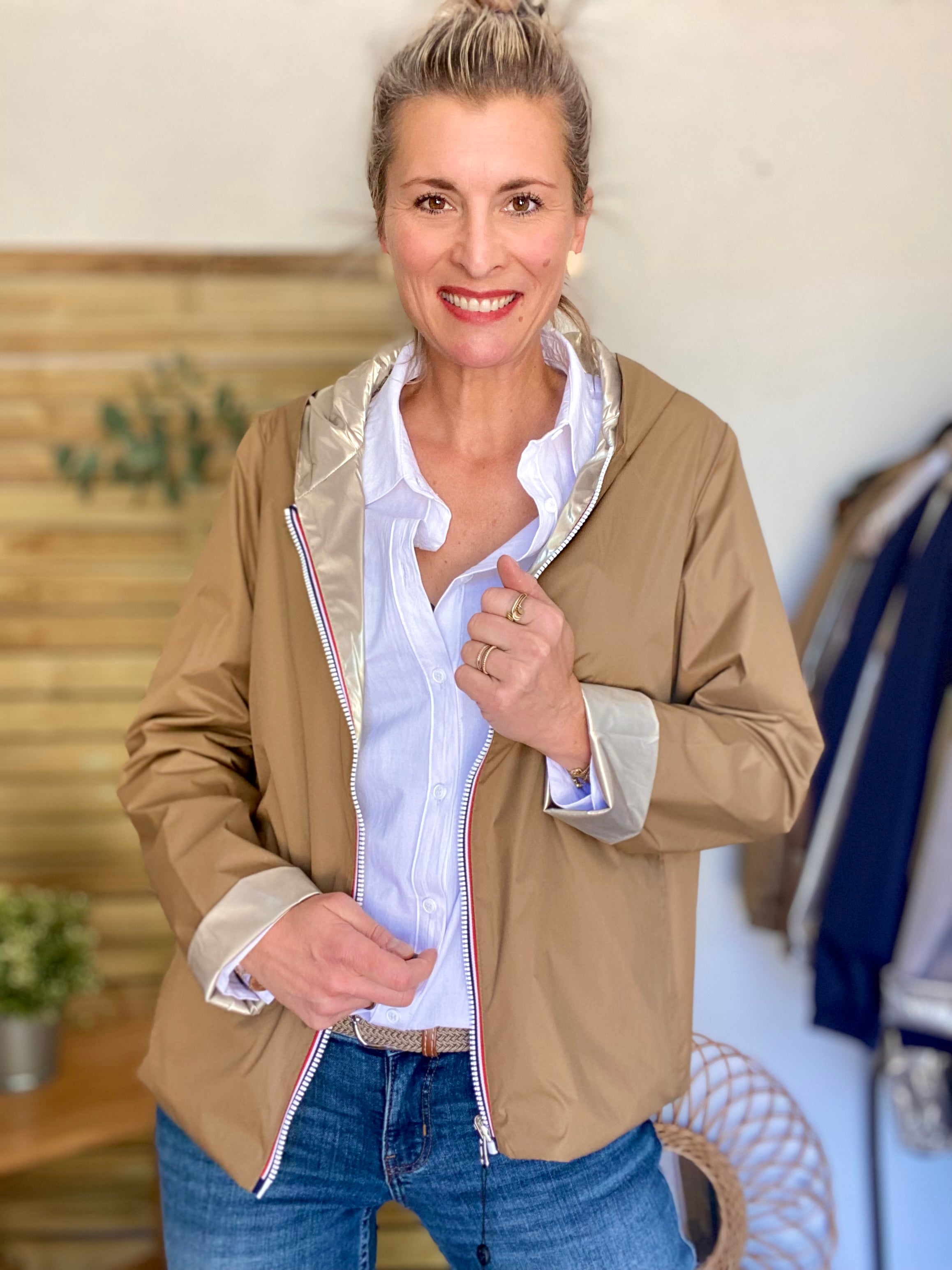 Imperméable réversible GARANCE COURT léger - Camel/Doré - LAURA JO