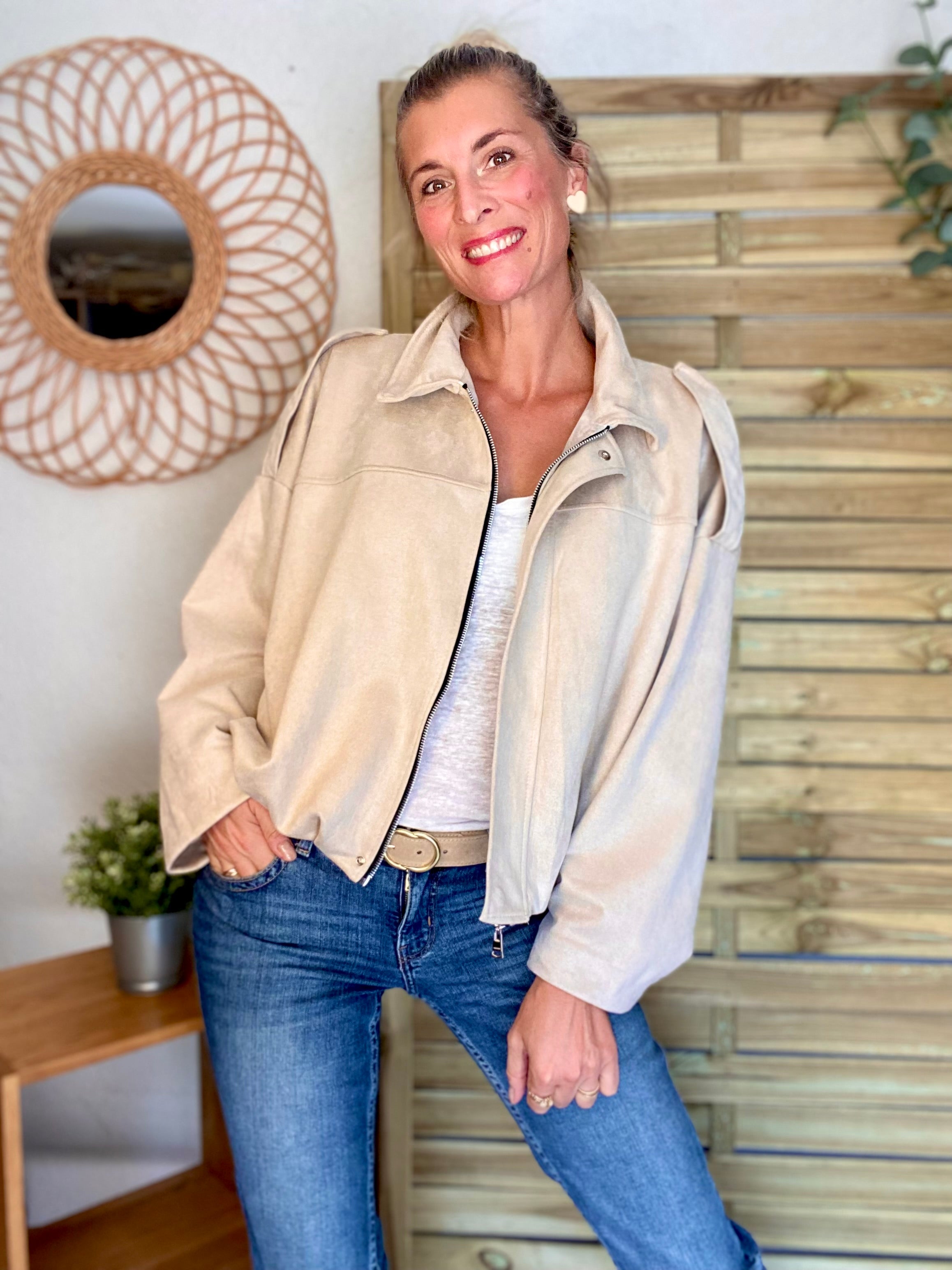 Veste oversize en suédine ISAAC - Beige clair