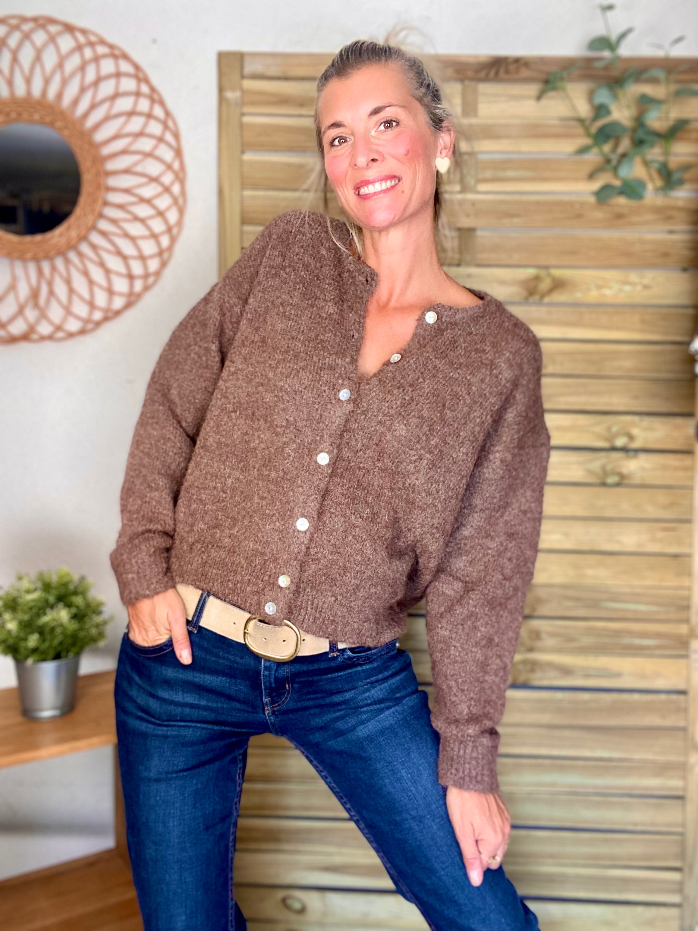 Gilet en maille SYDNEY - Chocolat chiné