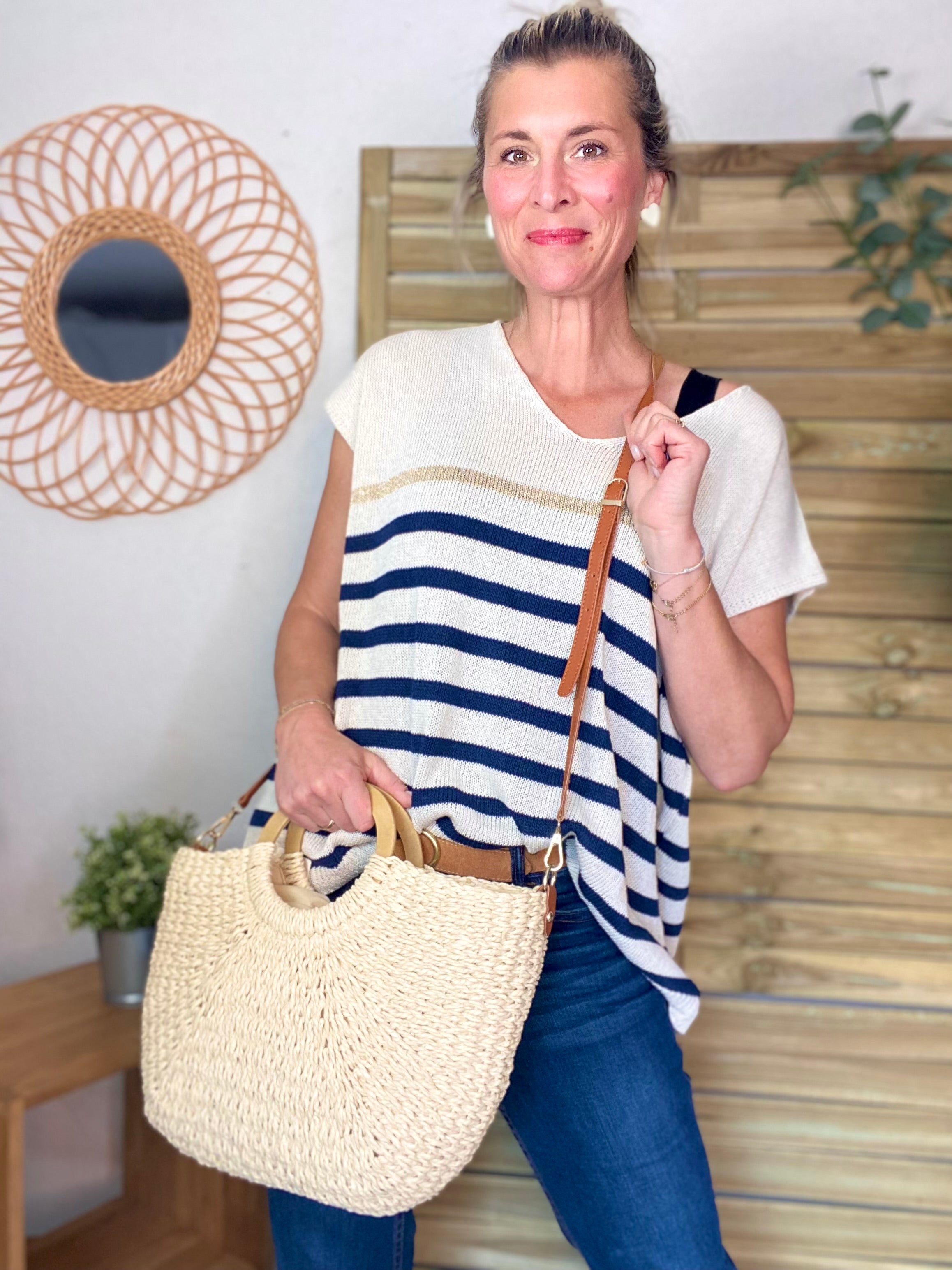 Sac à main et bandoulière en Paille PAULA - Beige clair