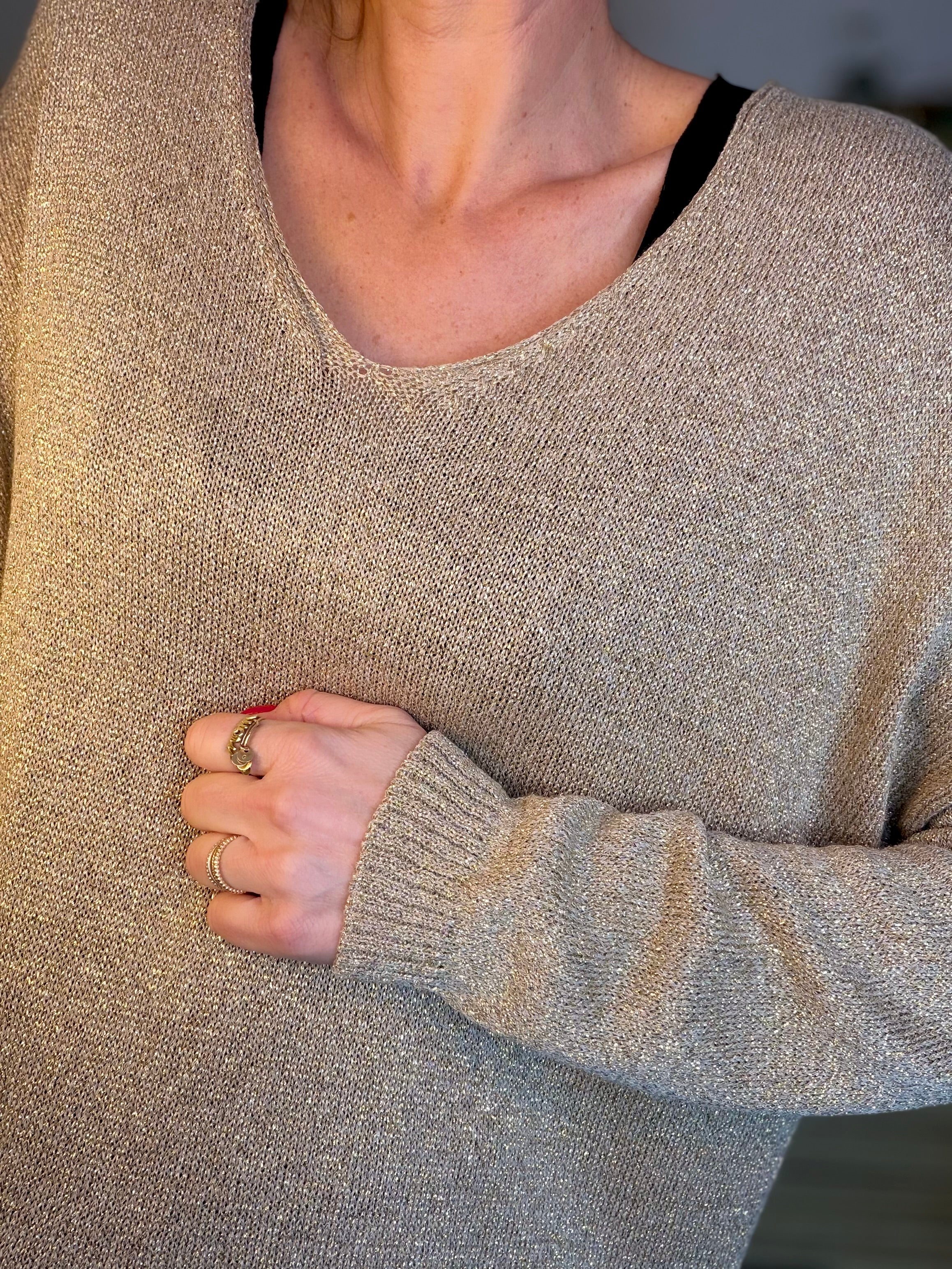 Pull maille lurex et étoile ⭐️ POLLY - Doré / Choco