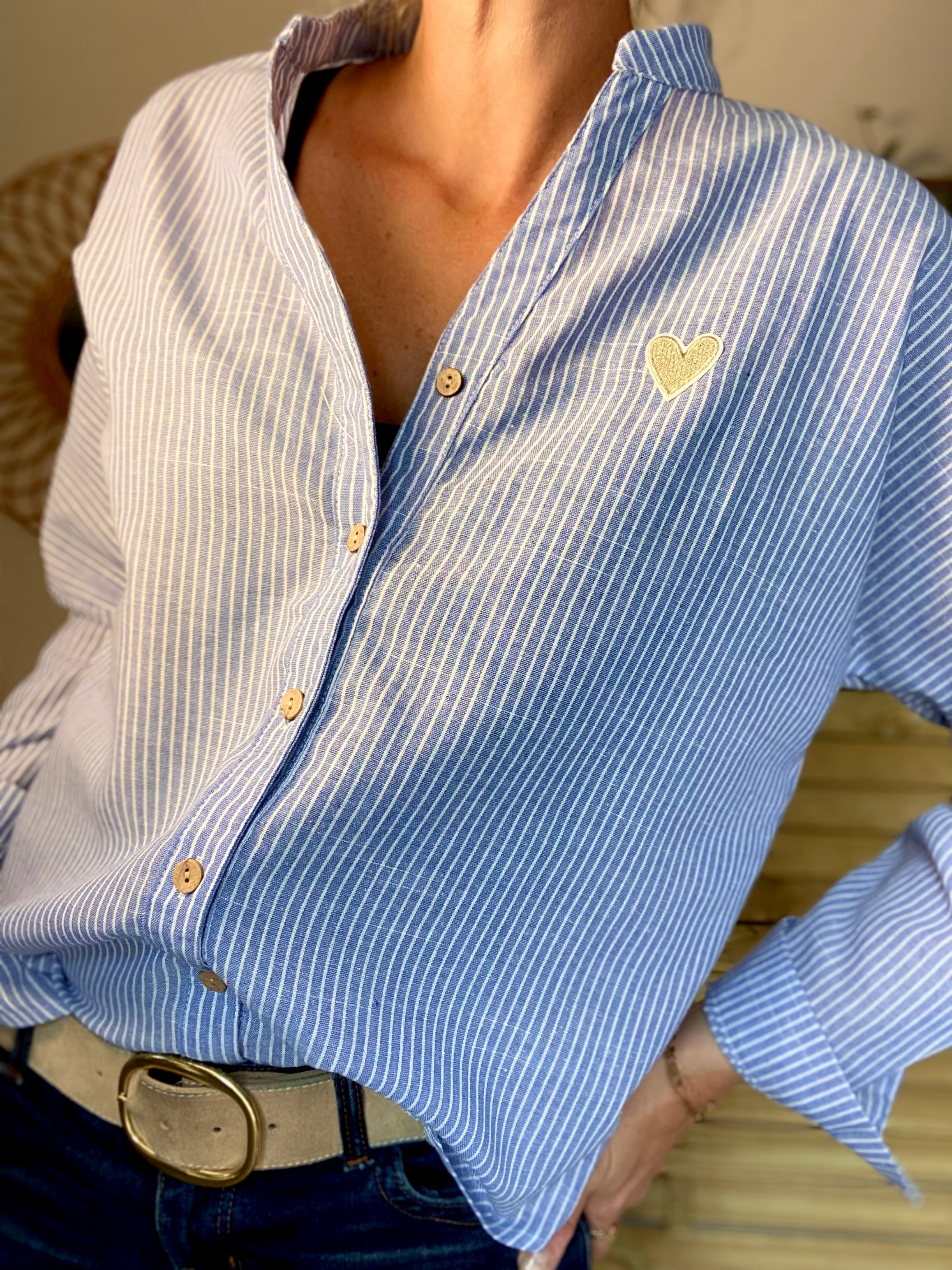 Chemise à rayures bleues (avec ou sans coeur💛)- MARGOT