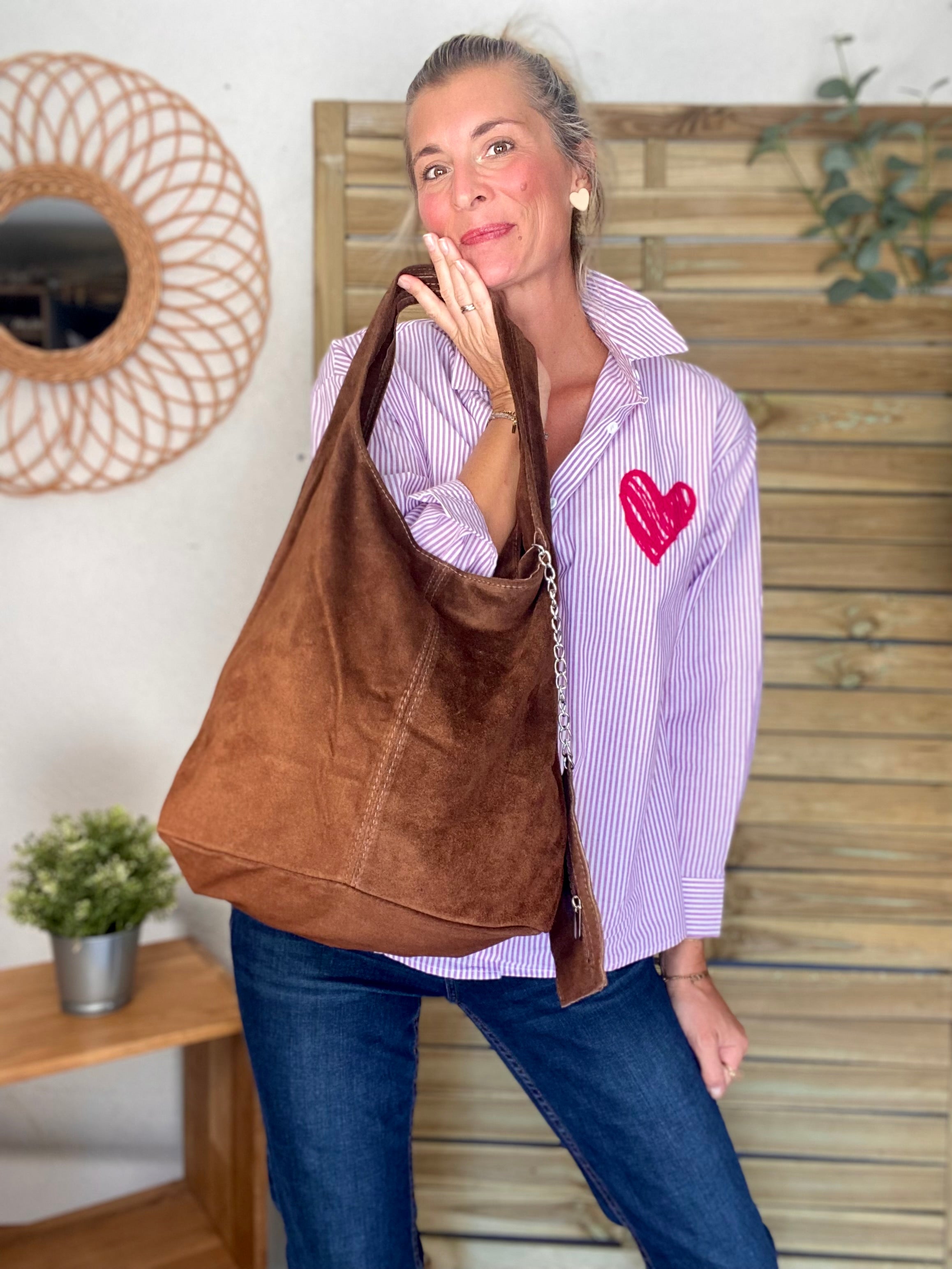 Sac cabas cuir daim MARLON - Chocolat