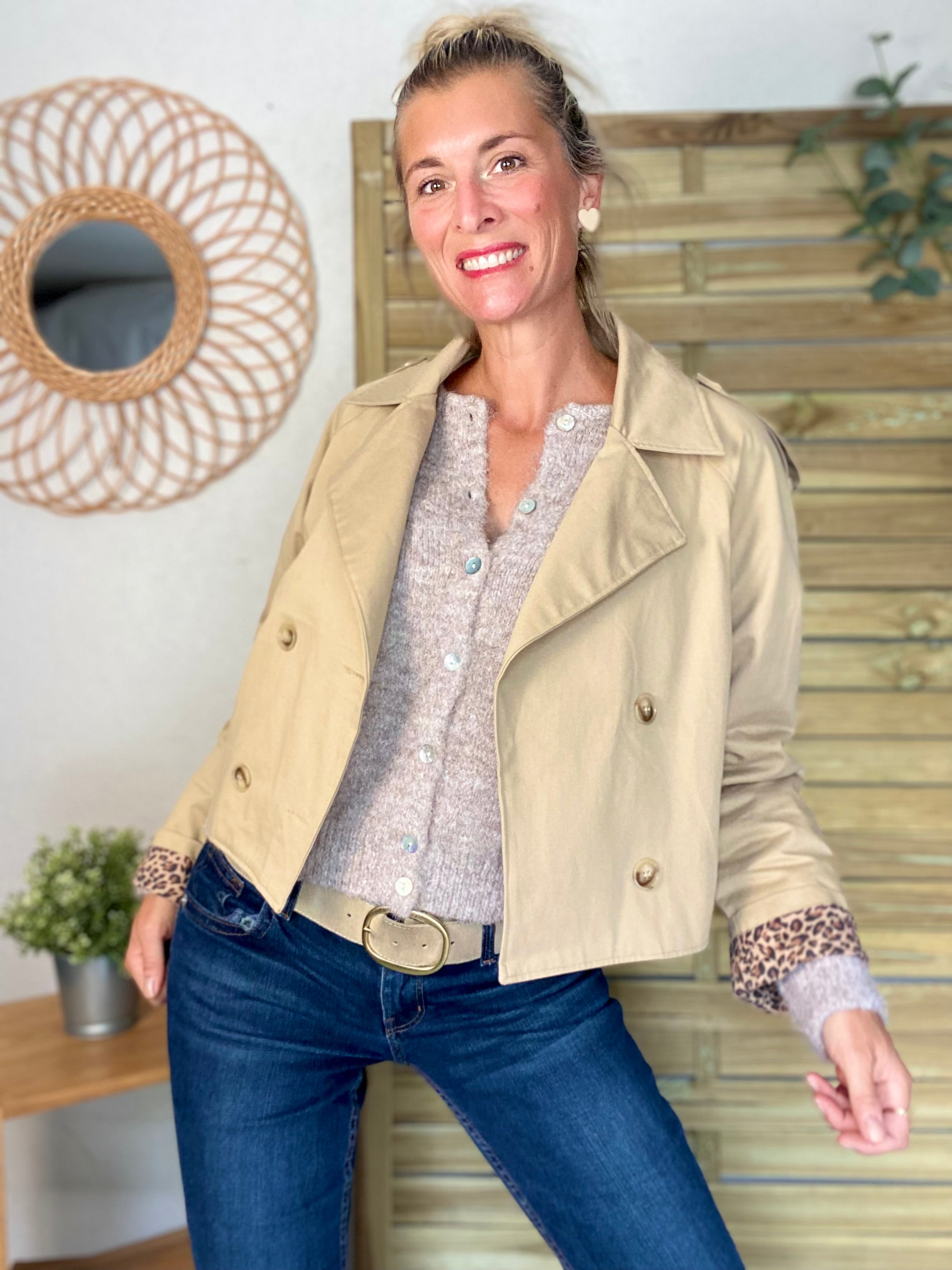 Veste Trench en coton beige avec Léo ROXANE