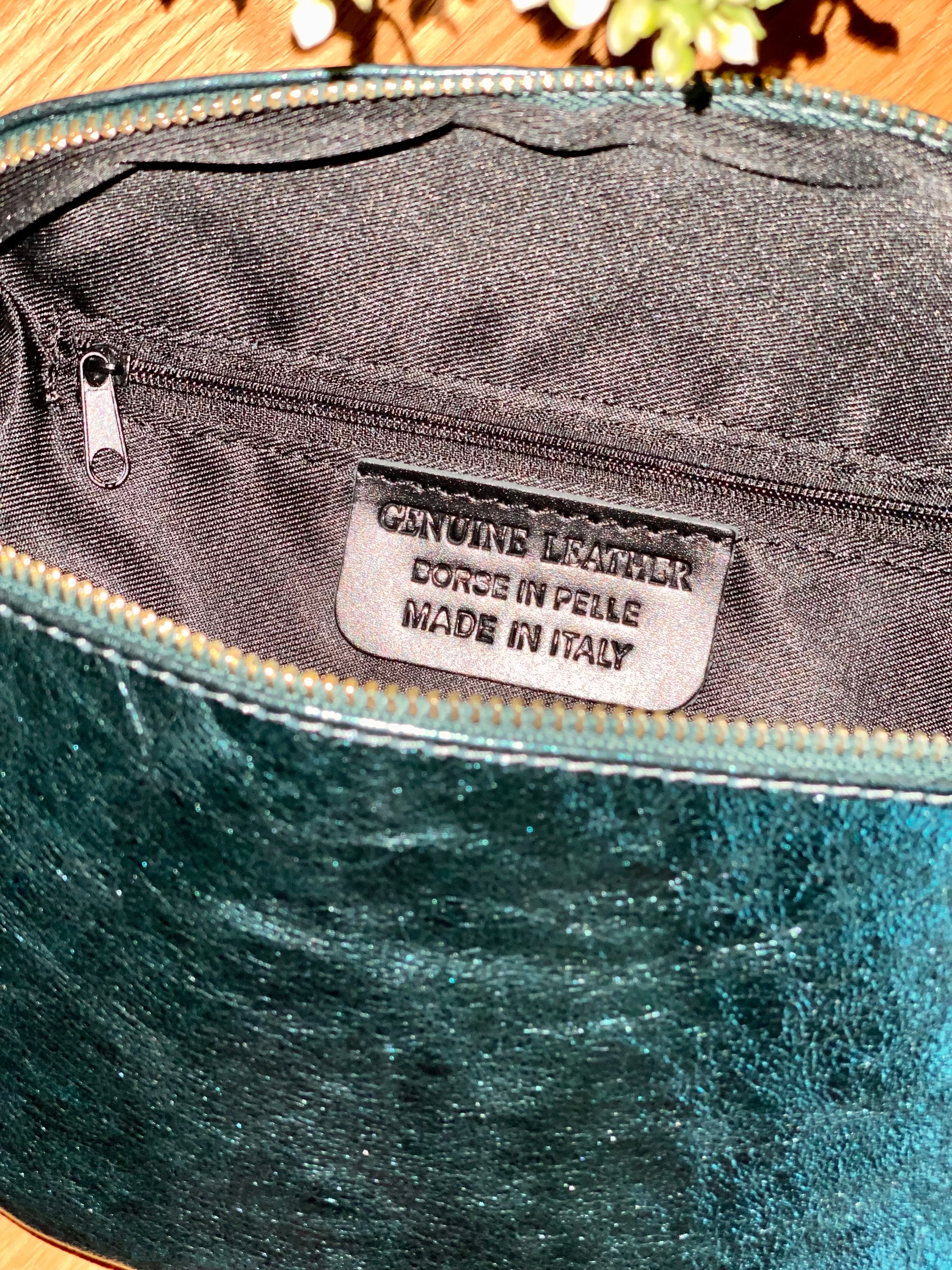 Sac banane M en cuir irisé 24cm ROMY Bleu pétrole(12 coloris)