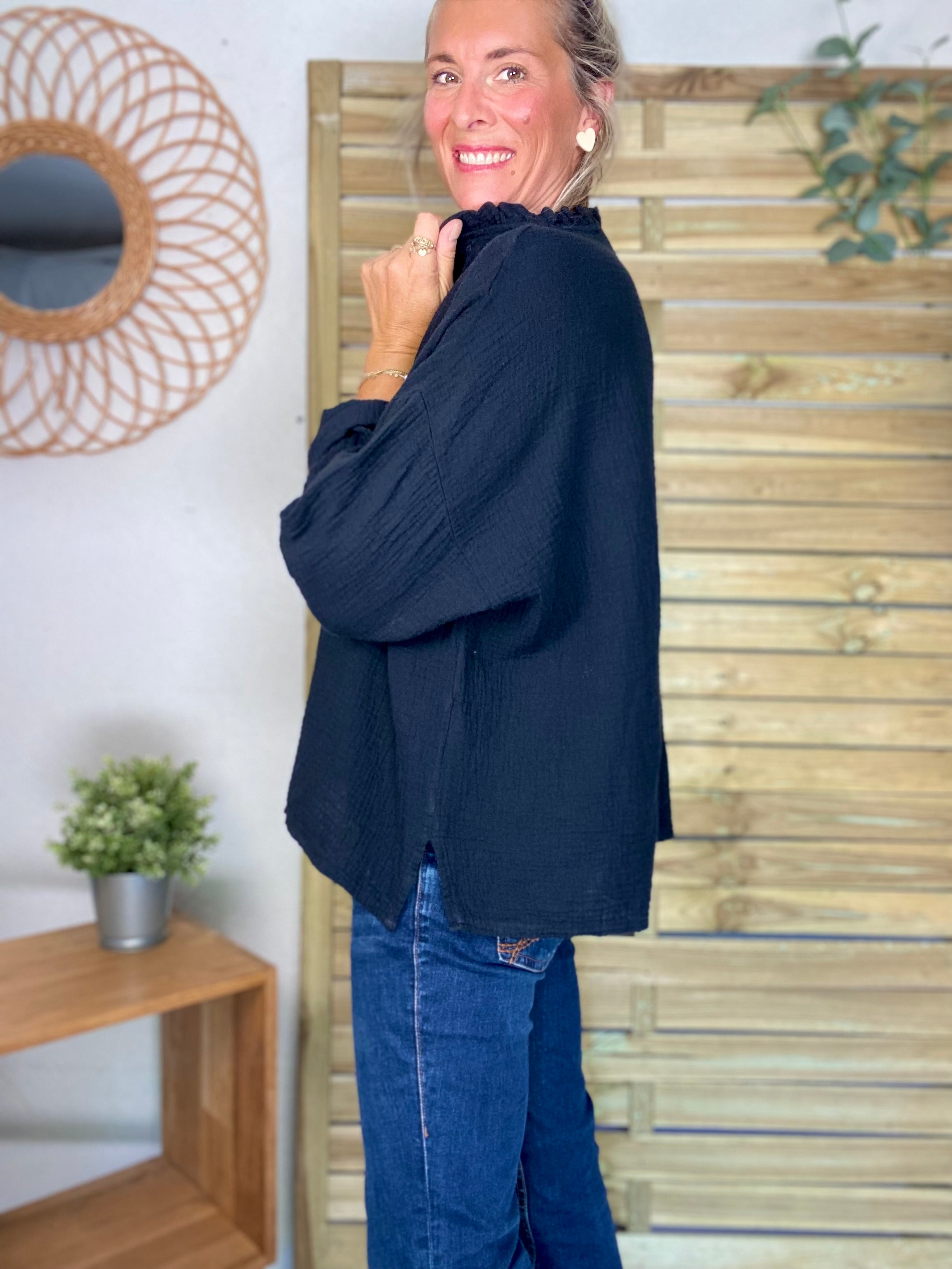 Blouse en gaze de coton SIERRA Noire - manches longues