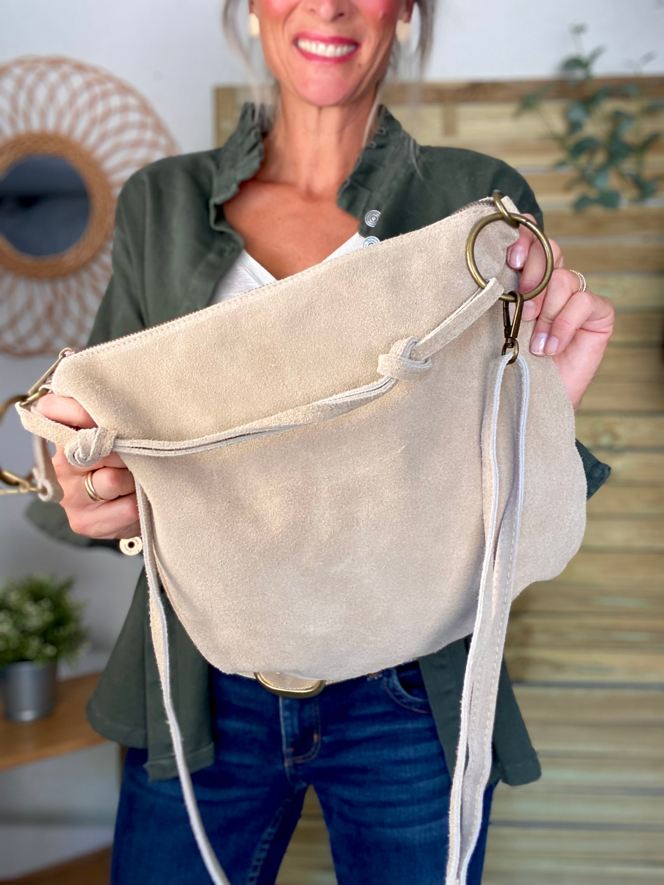 Sac en cuir daim SCOTT - Beige