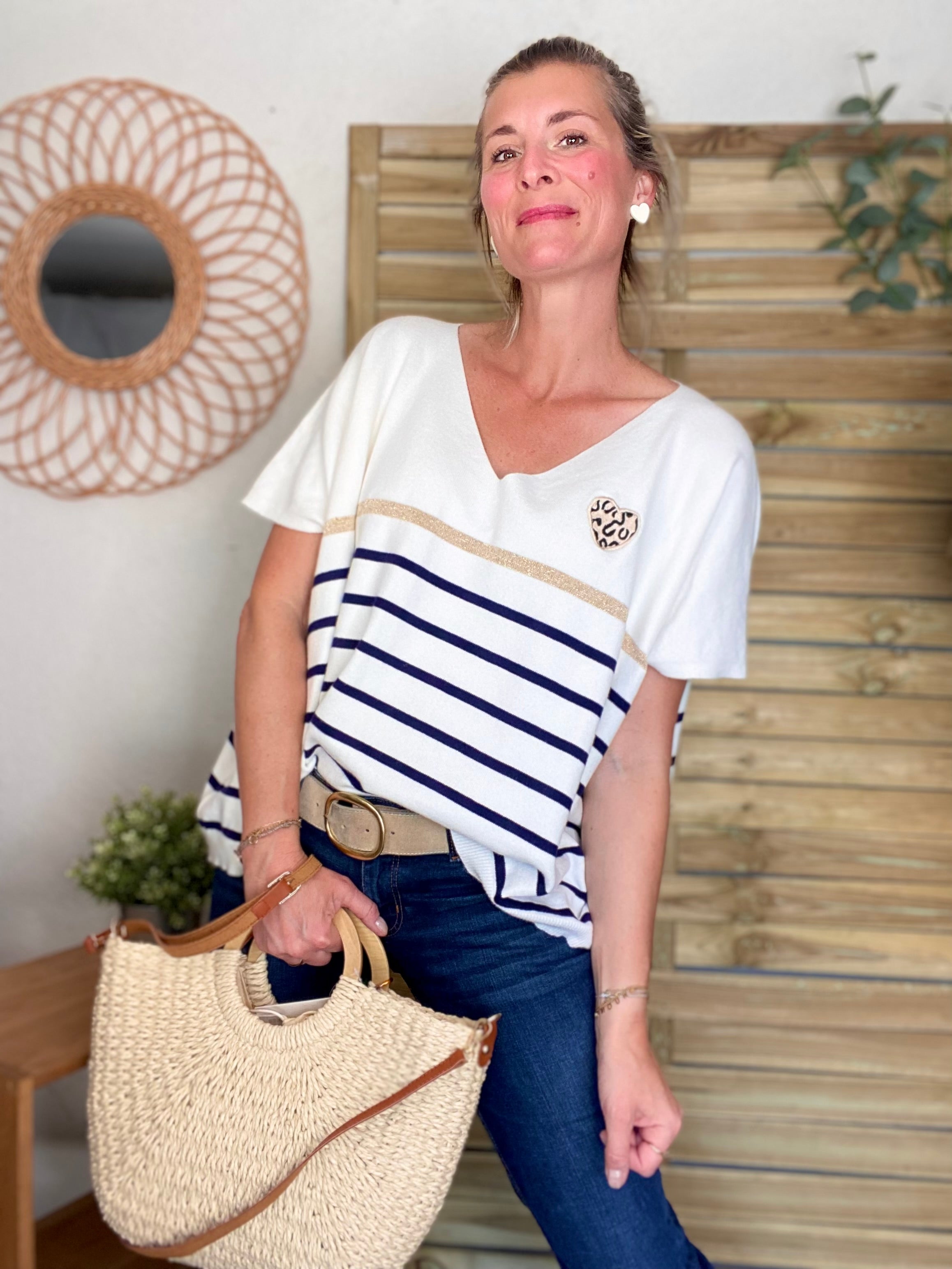 Sac à main et bandoulière en Paille PAULA - Beige clair