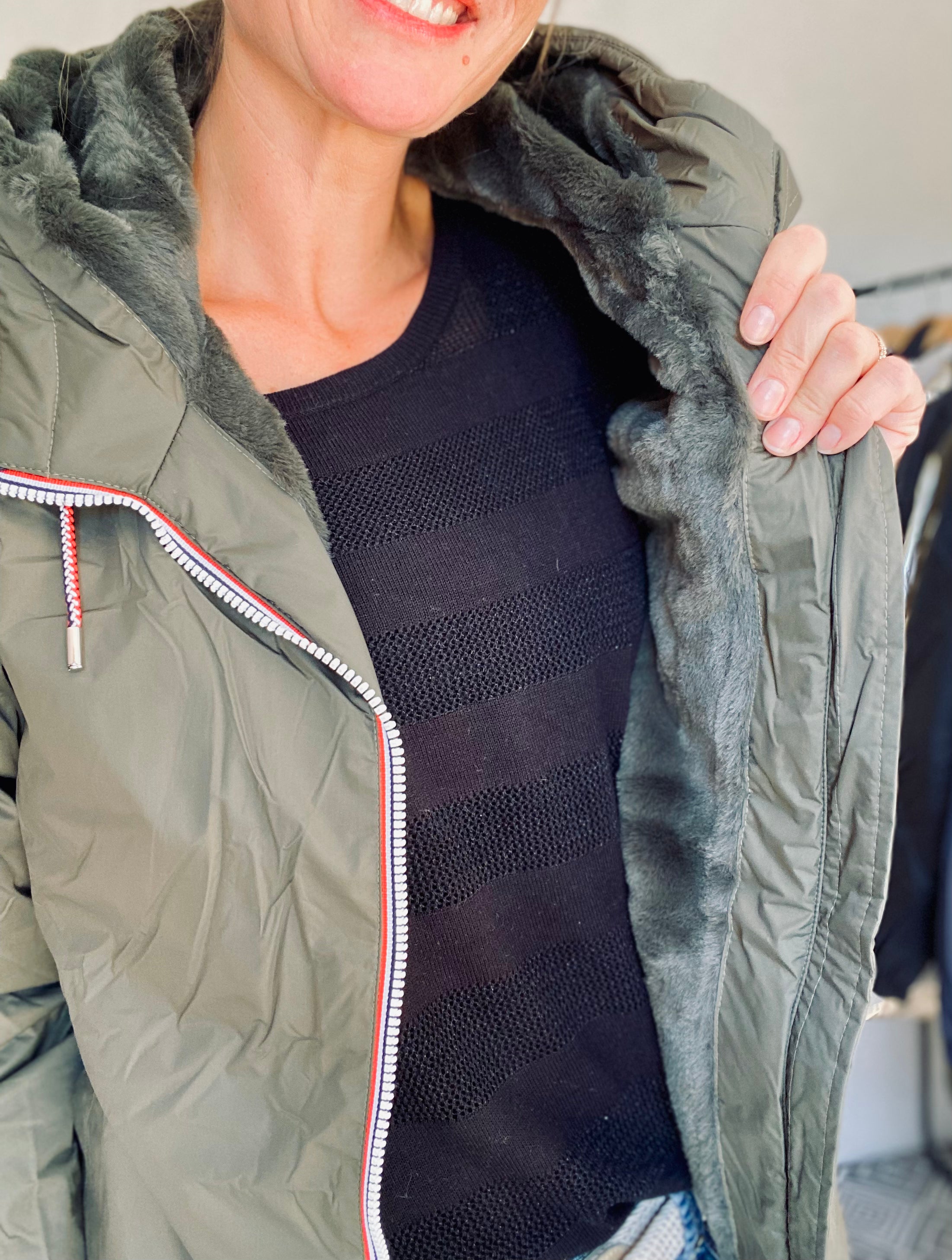 Parka Imperméable THELMA MI-LONG fourré - Kaki - LAURA JO - PROMO sur Taille XL