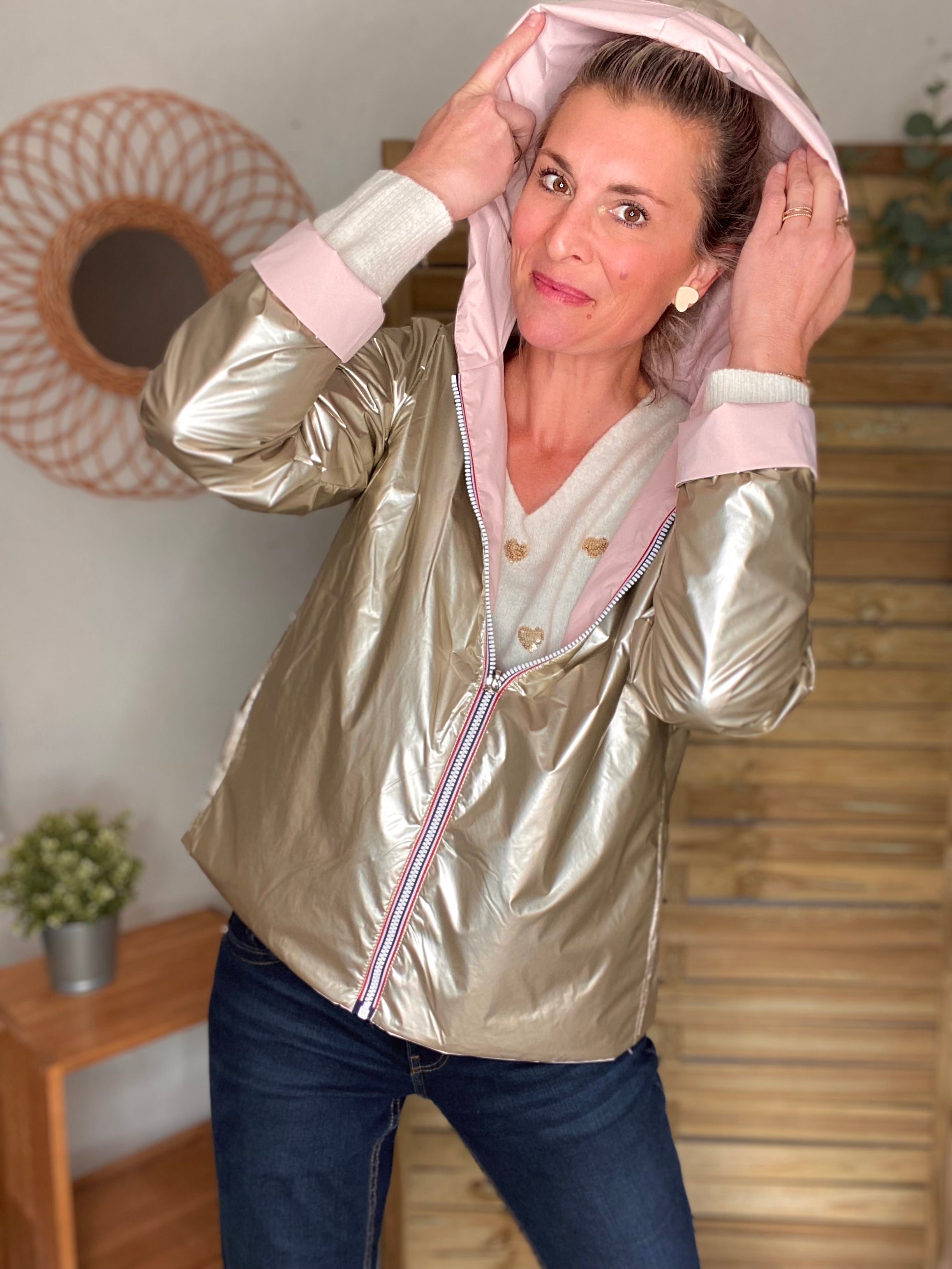 Imperméable réversible rembourré LOUISON COURT - Rose/Doré - LAURA JO