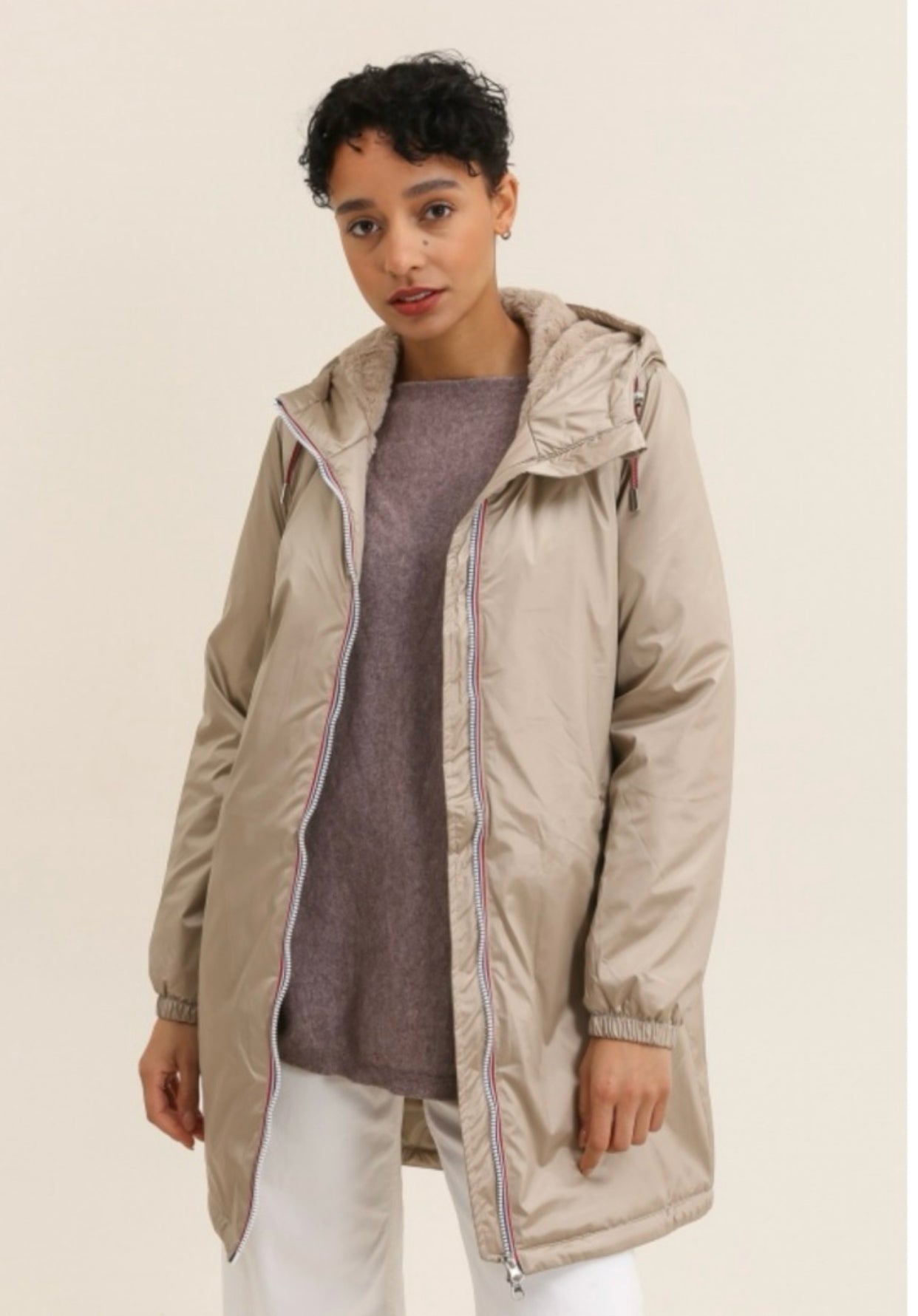 Parka Imperméable THELMA LONG fourrée - Sable irisé - Laura Jo