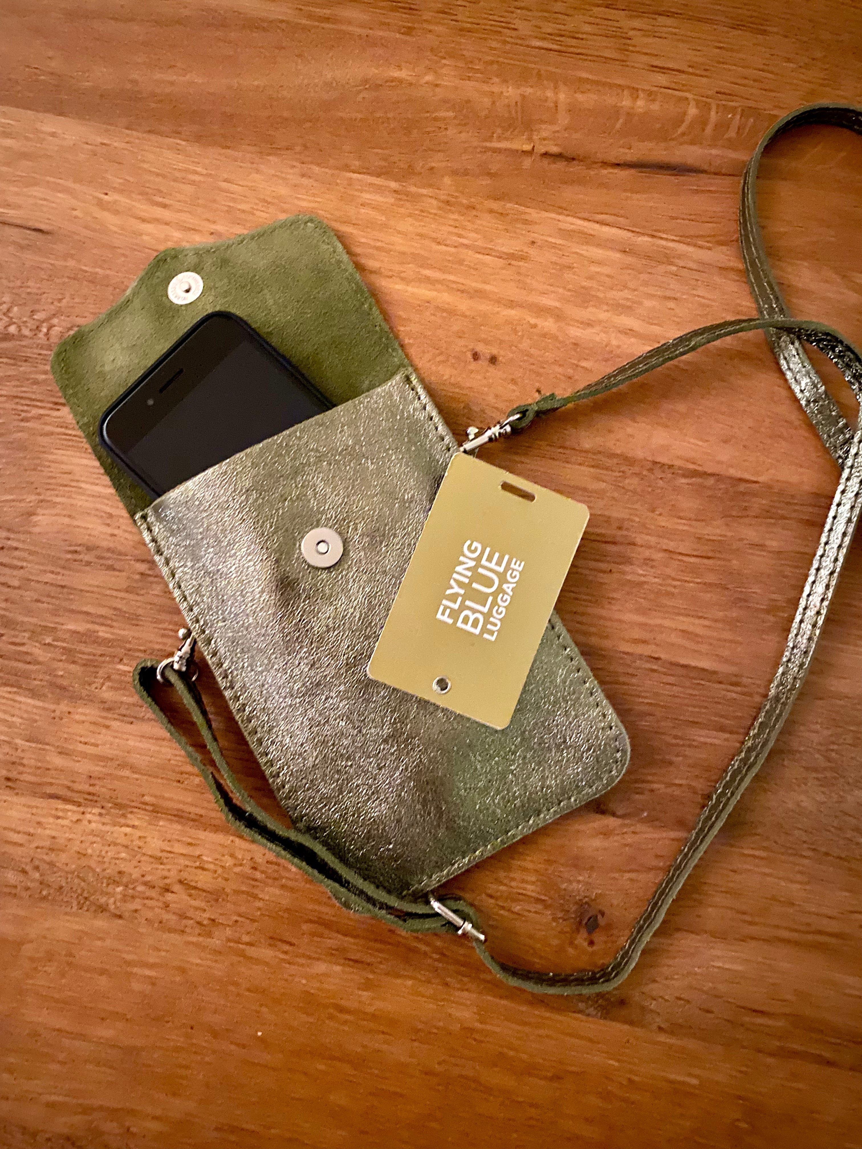 Pochette bandoulière en cuir irisé - FLORE - Kaki (7 coloris)