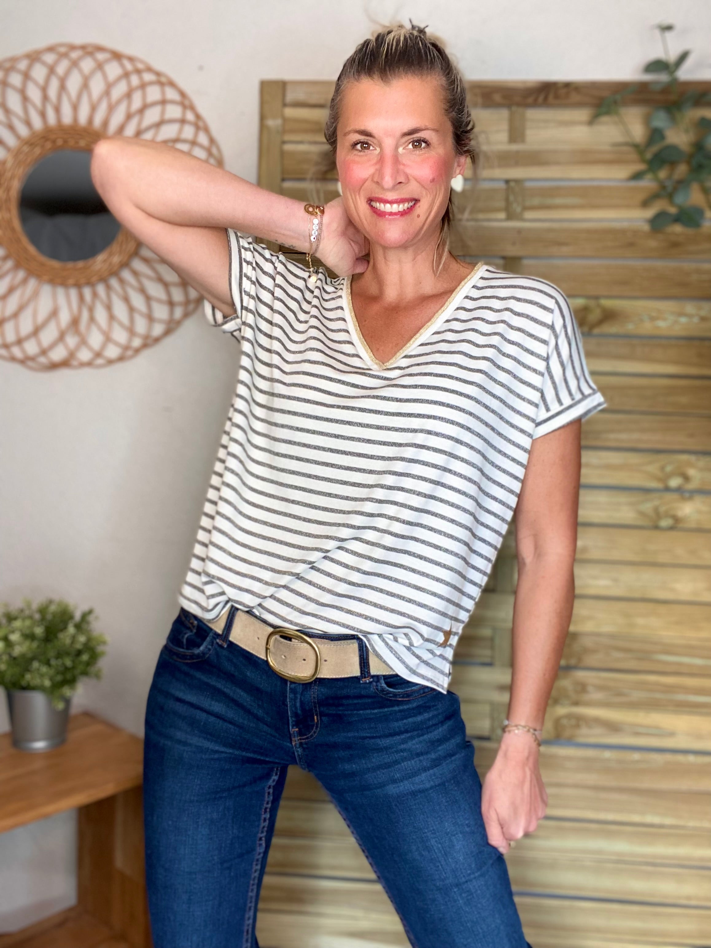 Top rayé col V avec étoile ⭐️ NAOMI - Argent