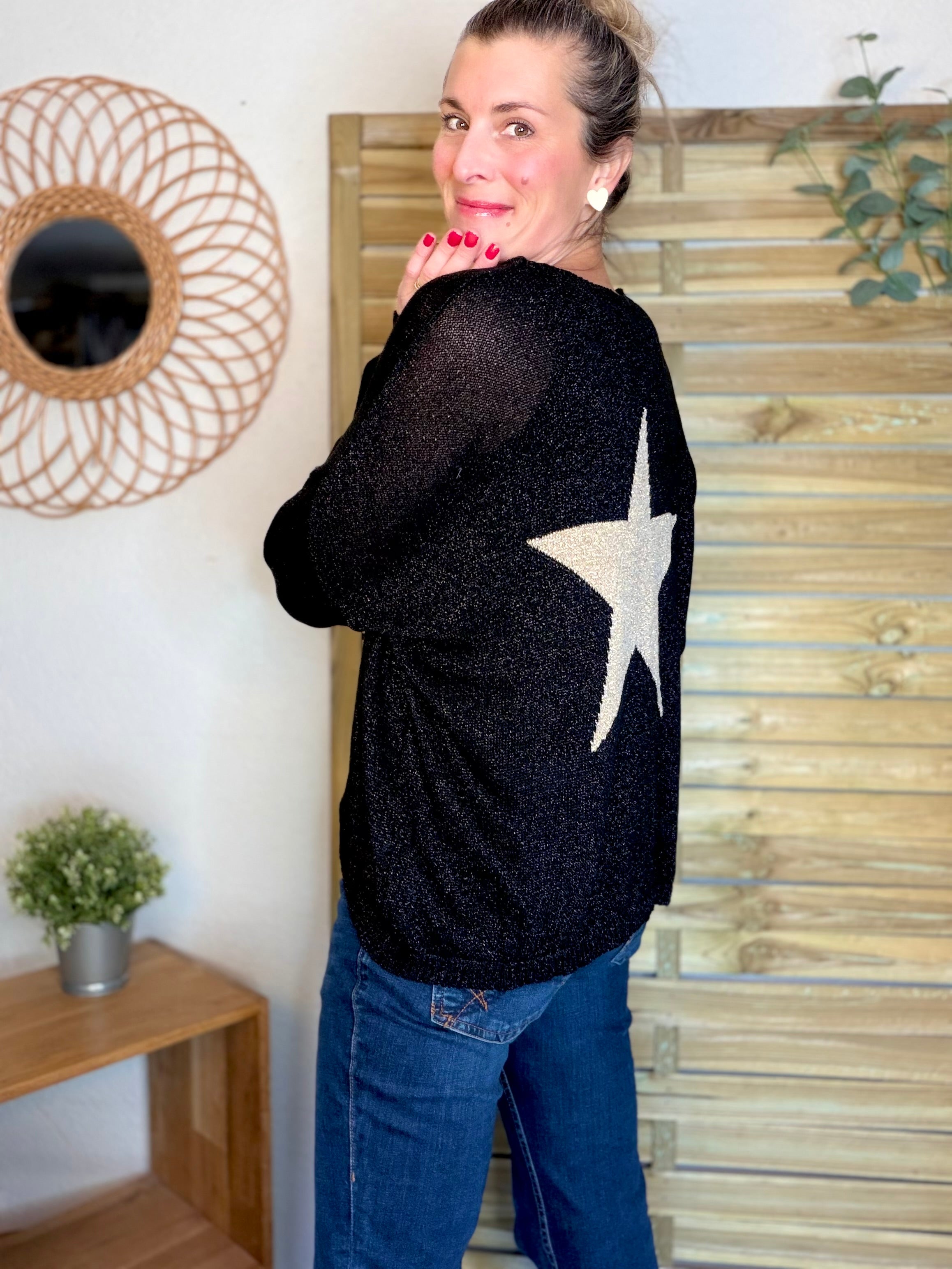Pull maille lurex et étoile ⭐️ POLLY - Noir / Doré
