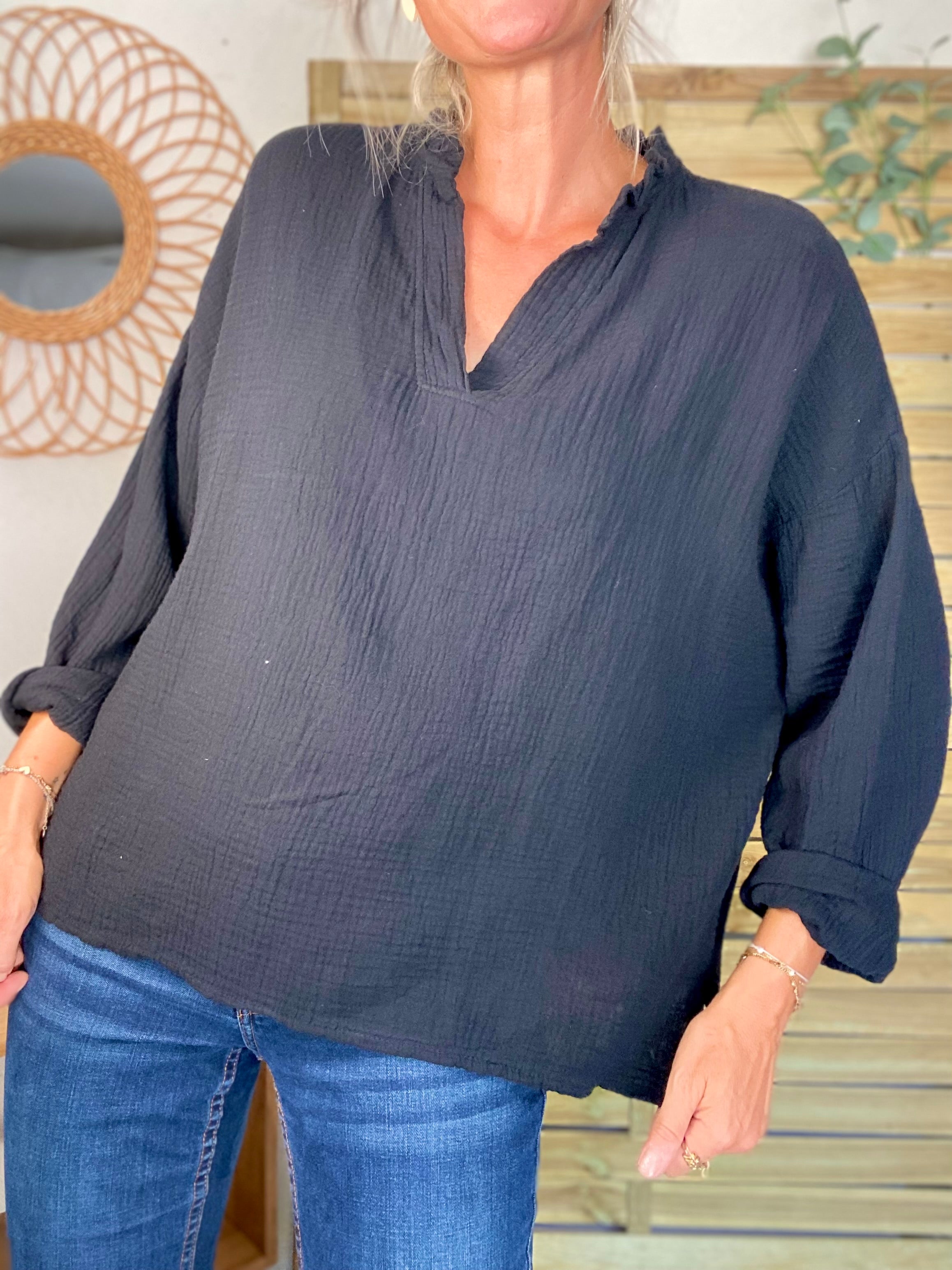 Blouse en gaze de coton SIERRA Noire - manches longues