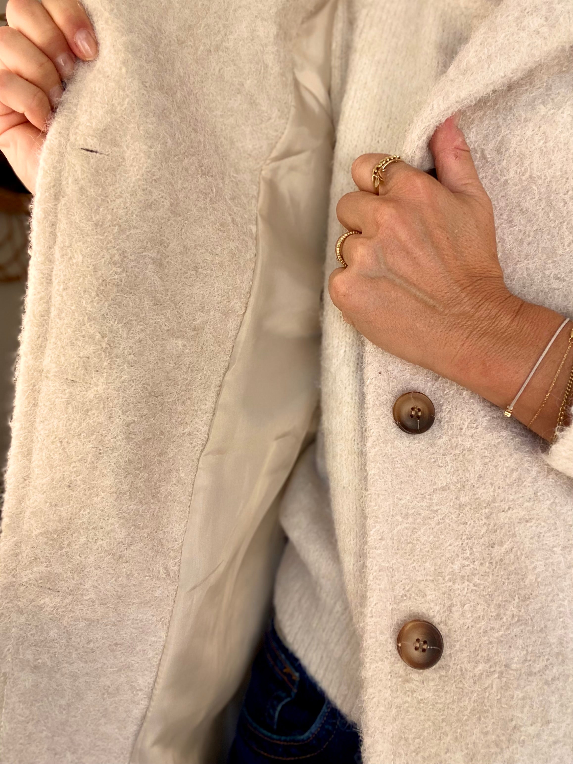 Manteau en laine EUGÉNIE avec détails Léo 🐆 - Crème