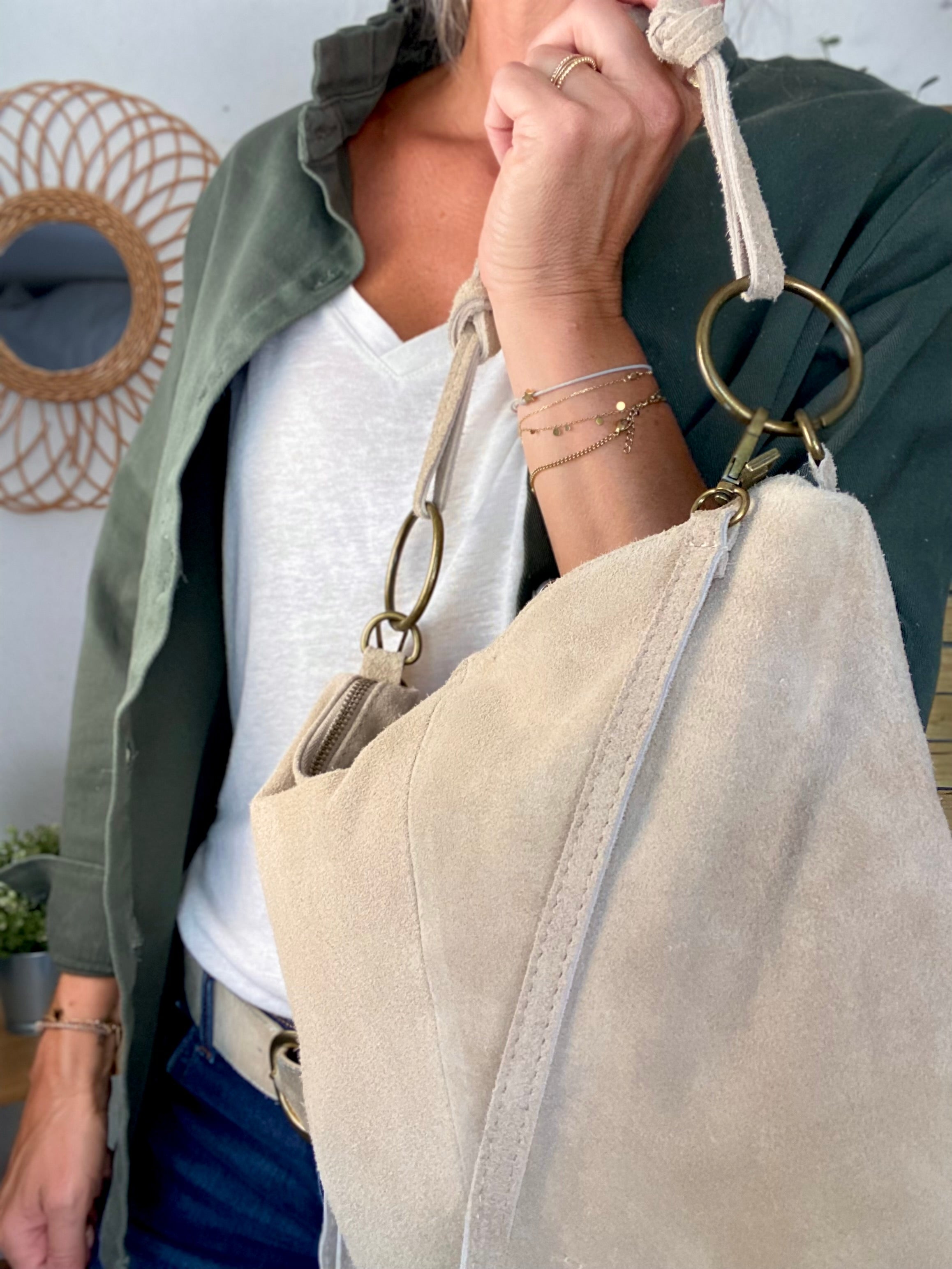 Sac en cuir daim SCOTT - Beige