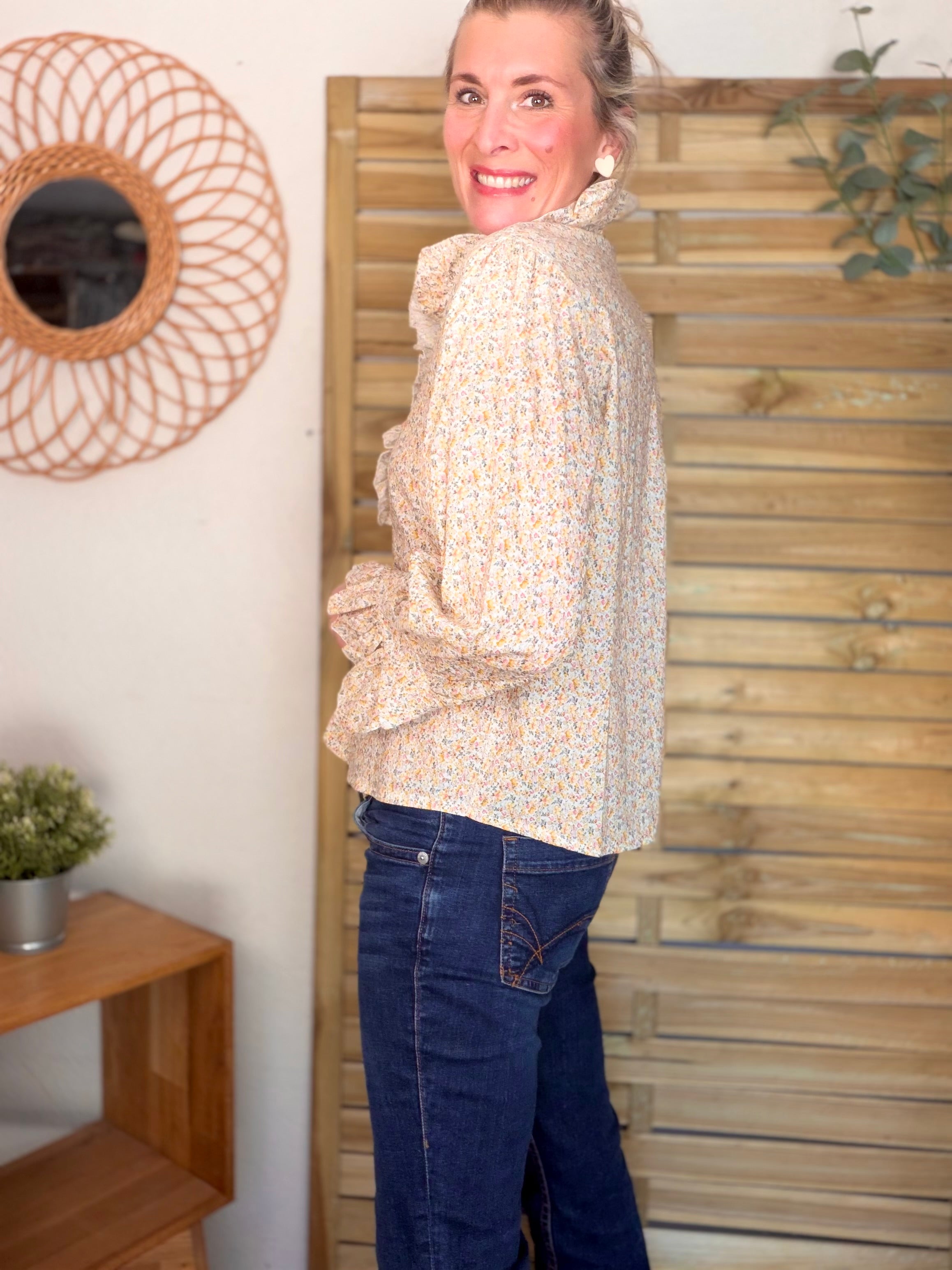 Chemise imprimée Liberty col volanté HÉLOÏSE - Jaune