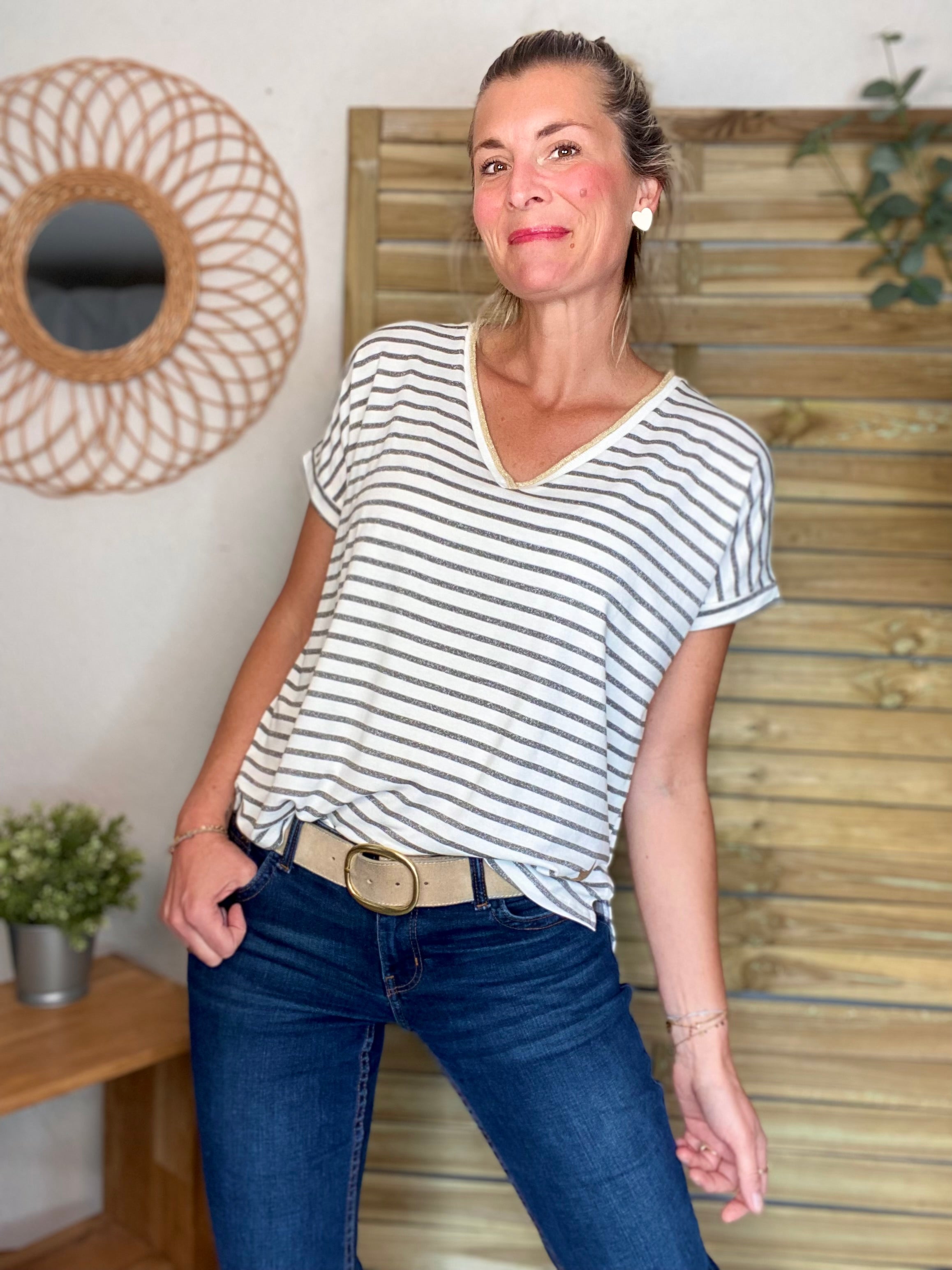 Top rayé col V avec étoile ⭐️ NAOMI - Argent