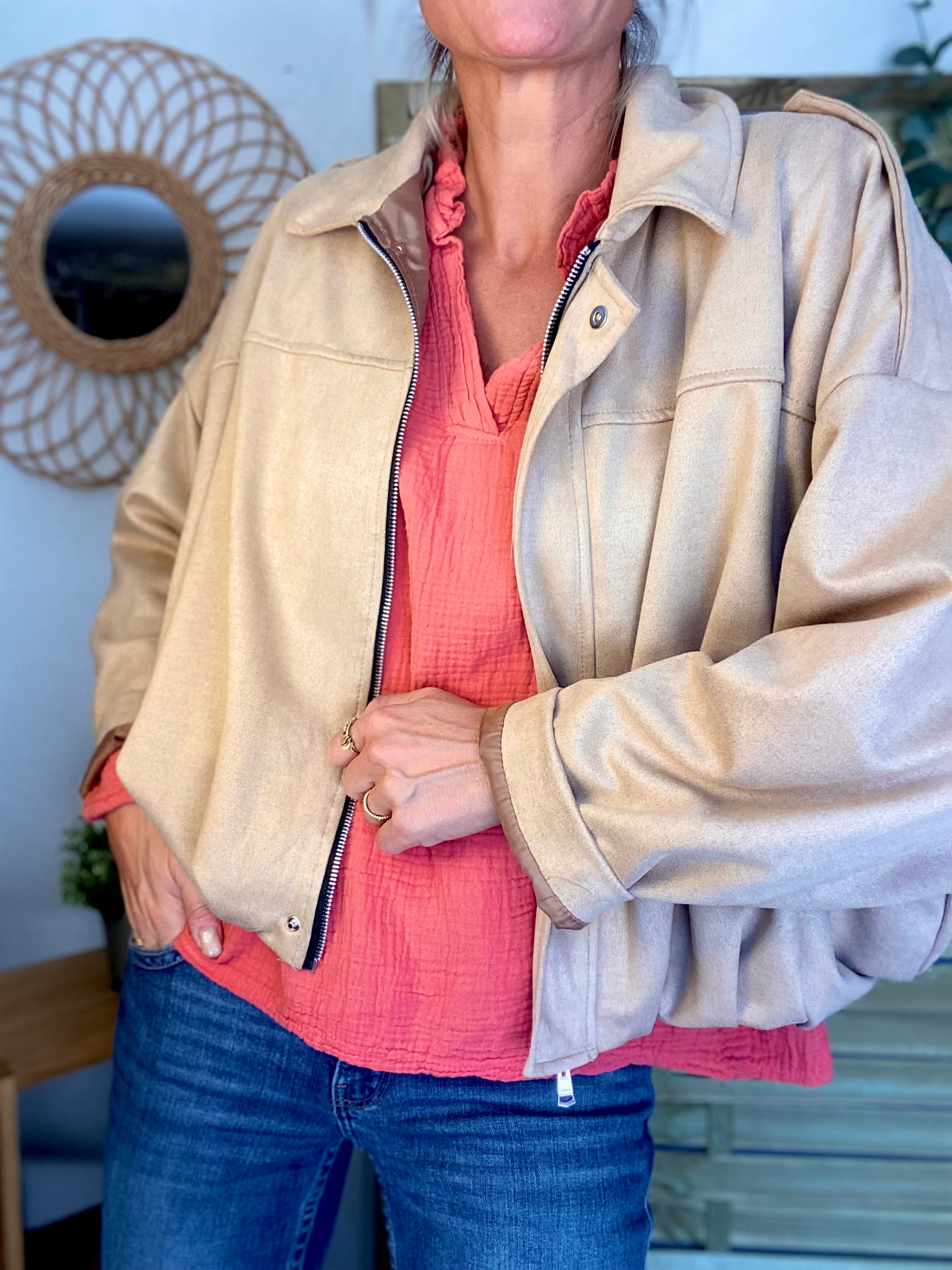 Veste oversize en suédine ISAAC - Camel clair
