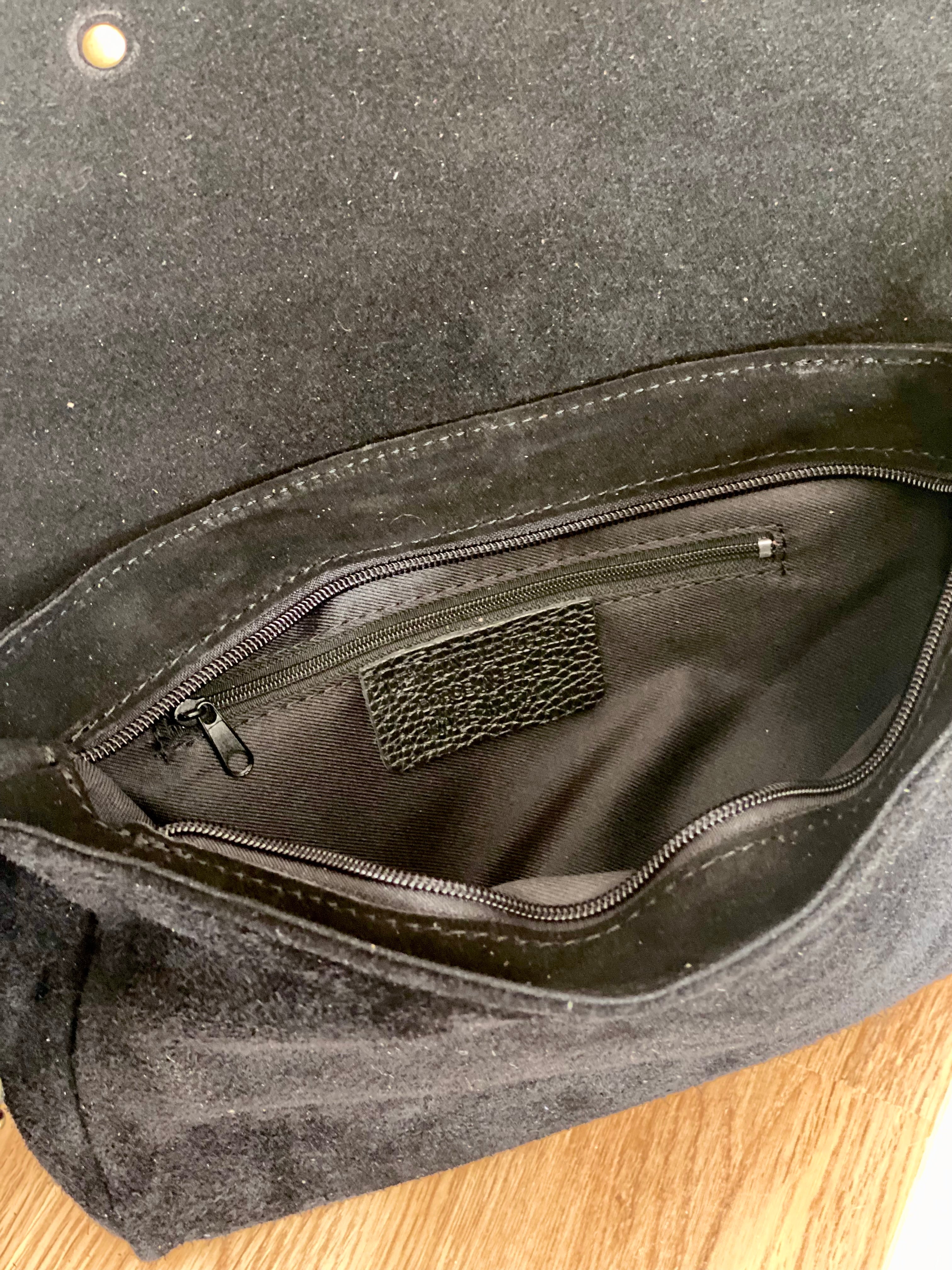 Sac bandoulière en cuir daim et irisé ESMÉE - Noir Bronze