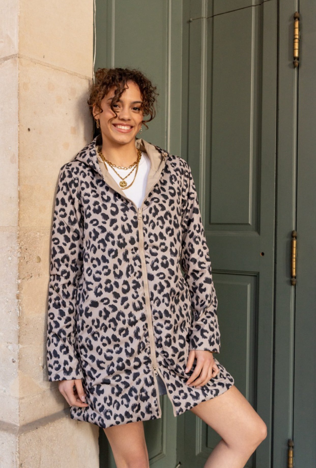 Imperméable réversible rembourré LOUISON LONG - Beige / Léo - LAURA JO