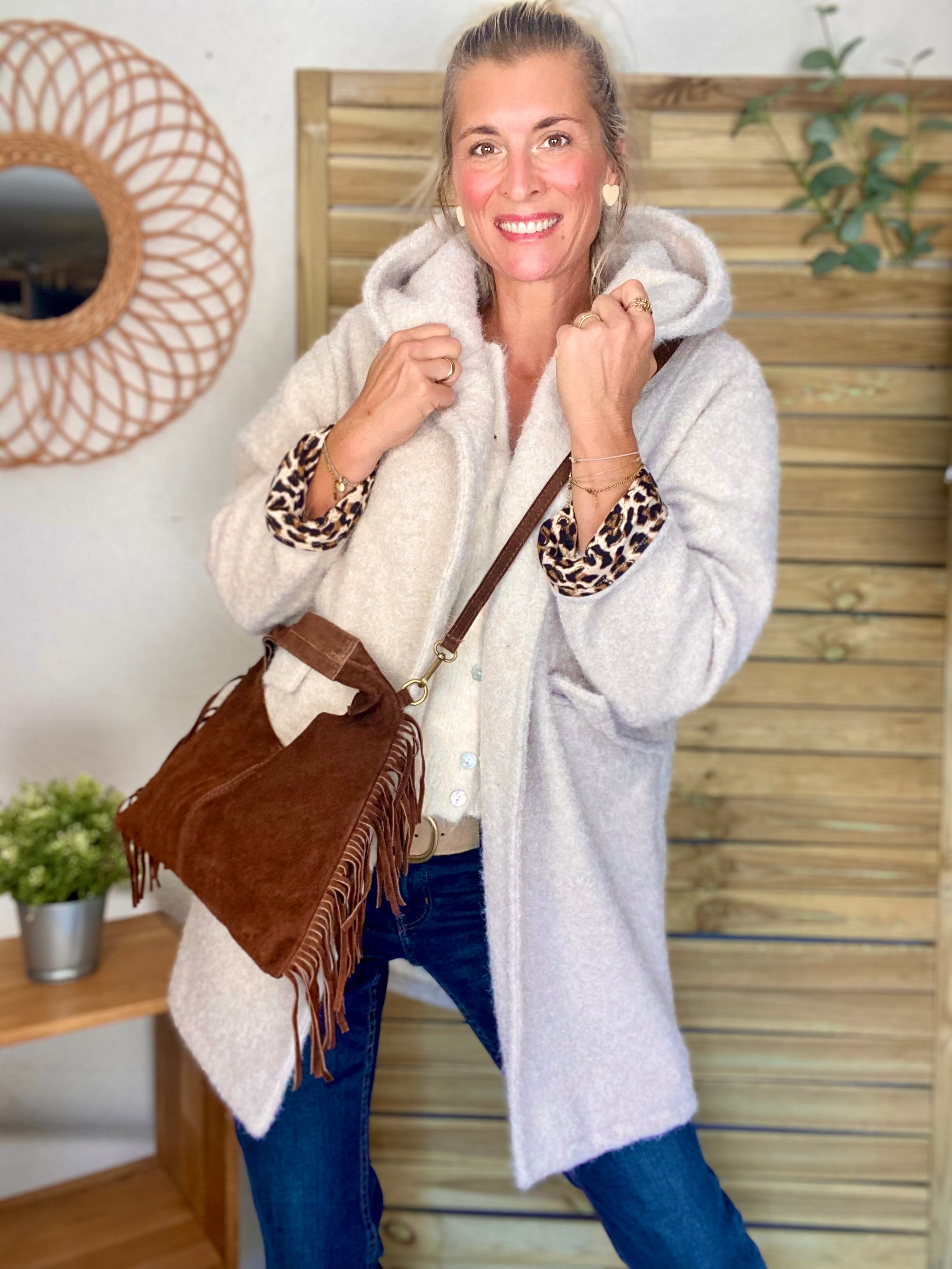 Manteau en laine EUGÉNIE avec détails Léo 🐆 - Crème