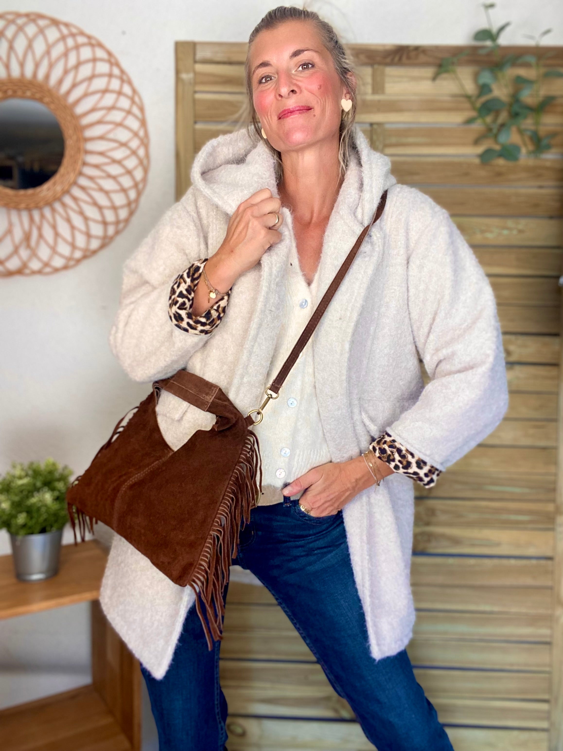 Manteau en laine EUGÉNIE avec détails Léo 🐆 - Crème