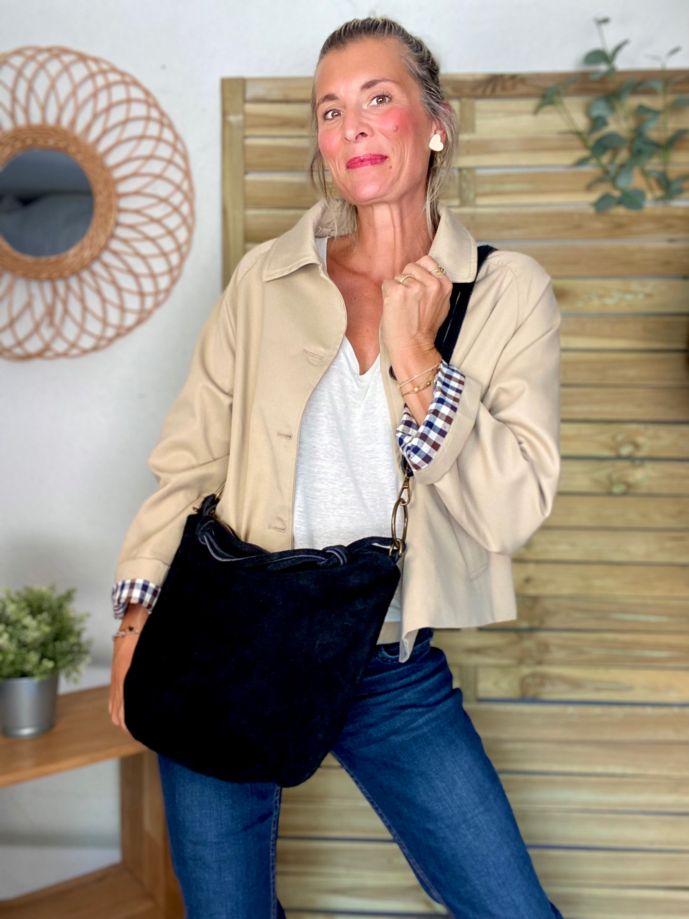 Veste Trench en coton beige avec vichy - YSEULT