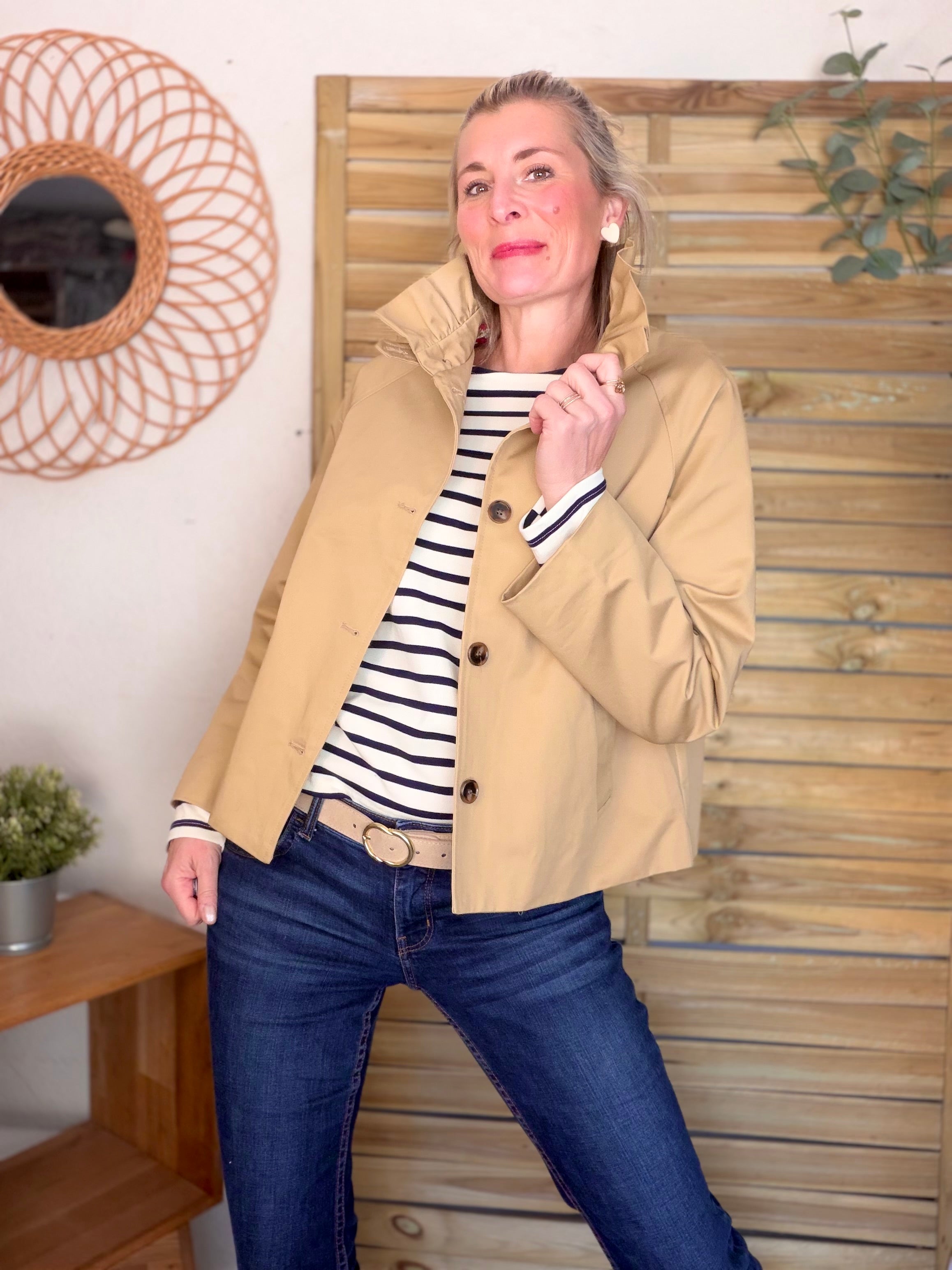 Veste Trench col victorien avec Liberty - VICKY Camel clair