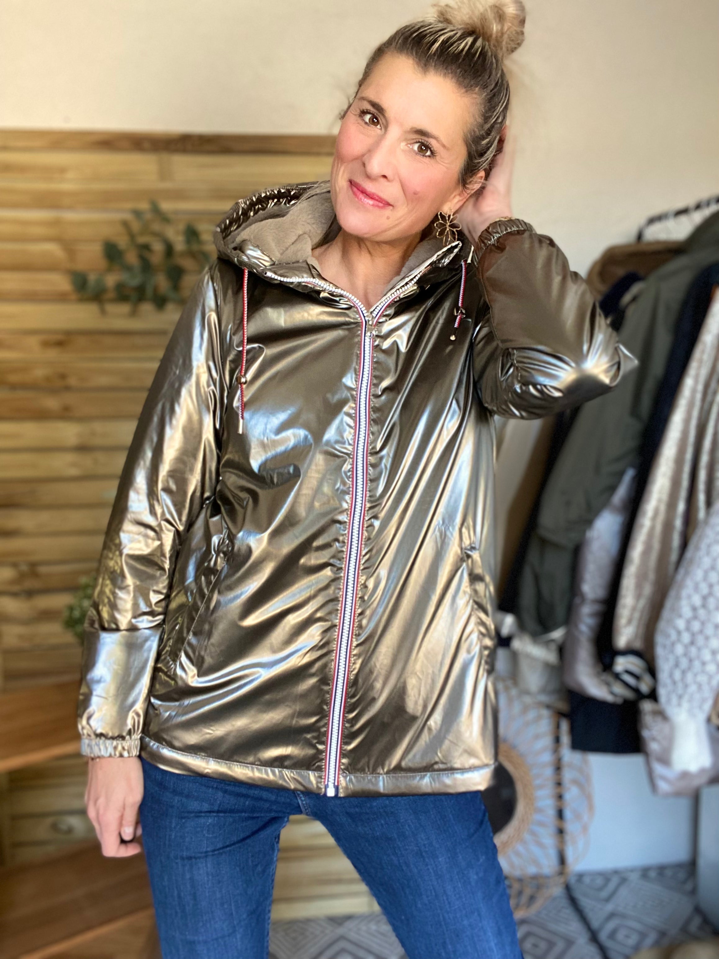 Parka Imperméable THELMA MI-LONG fourré - Bronze - LAURA JO - FIN DE SÉRIE