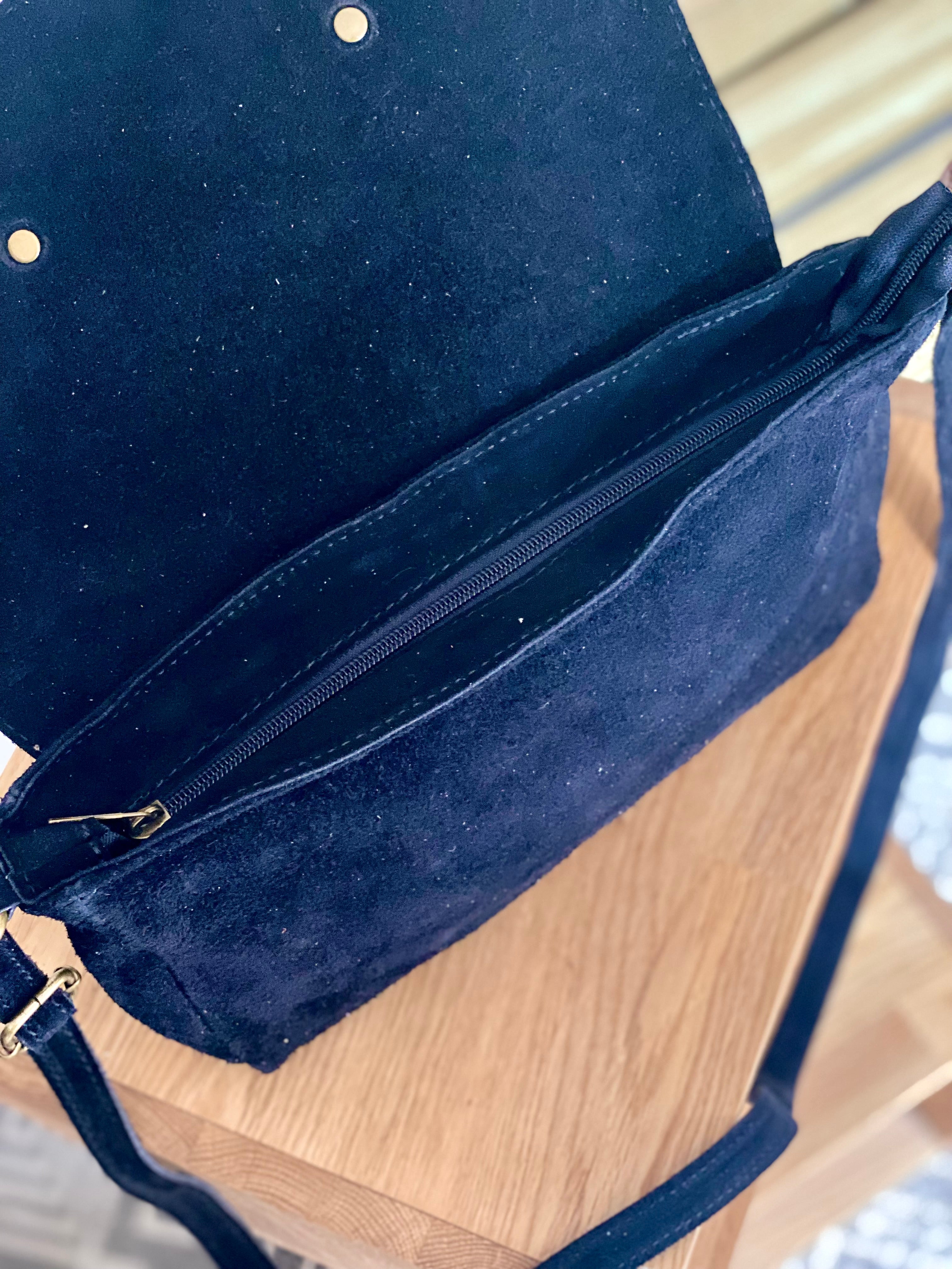 Sac bandoulière en cuir daim et irisé ESMÉE - Noir Bronze