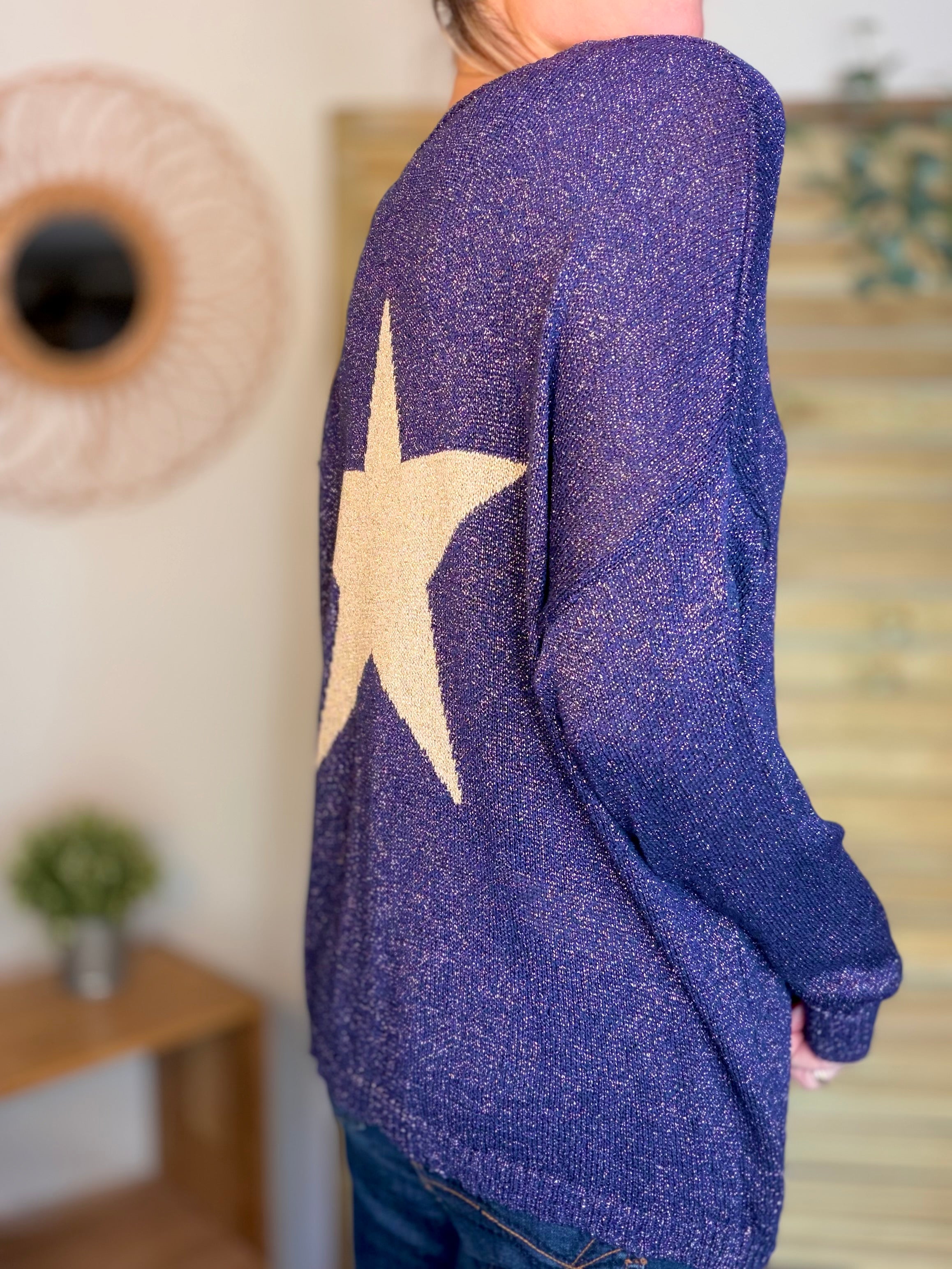 Pull maille lurex et étoile ⭐️ POLLY - Marine / Doré