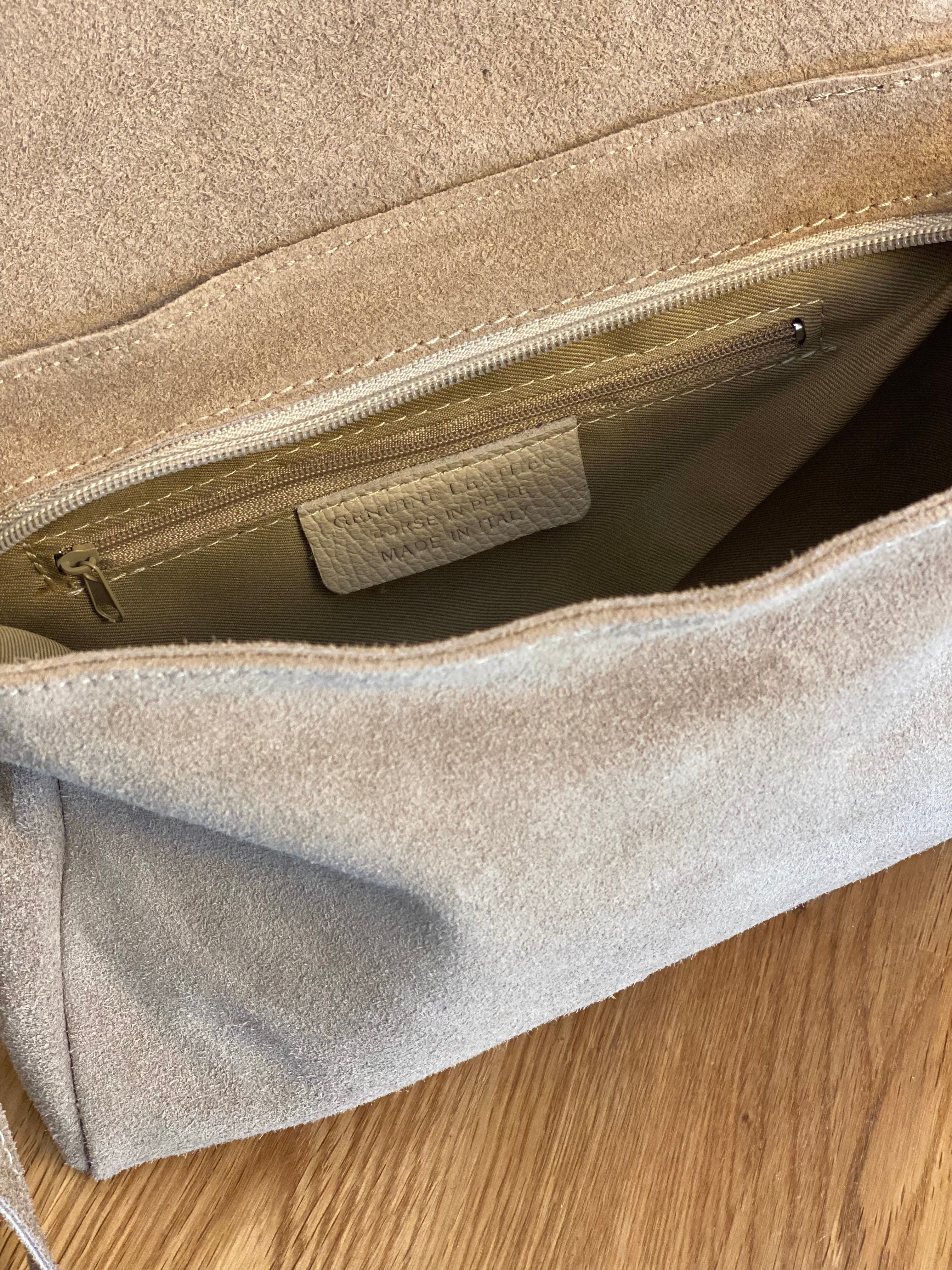 Sac bandoulière en cuir daim et irisé ESMÉE - Beige Doré