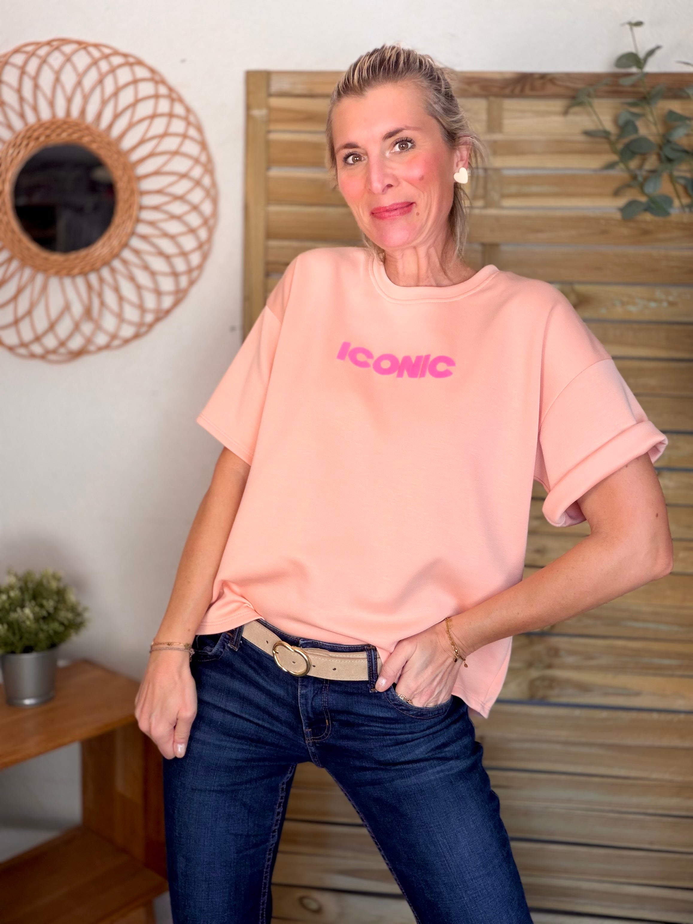 Tee shirt ICONIC matière sweat - THÉA Saumon