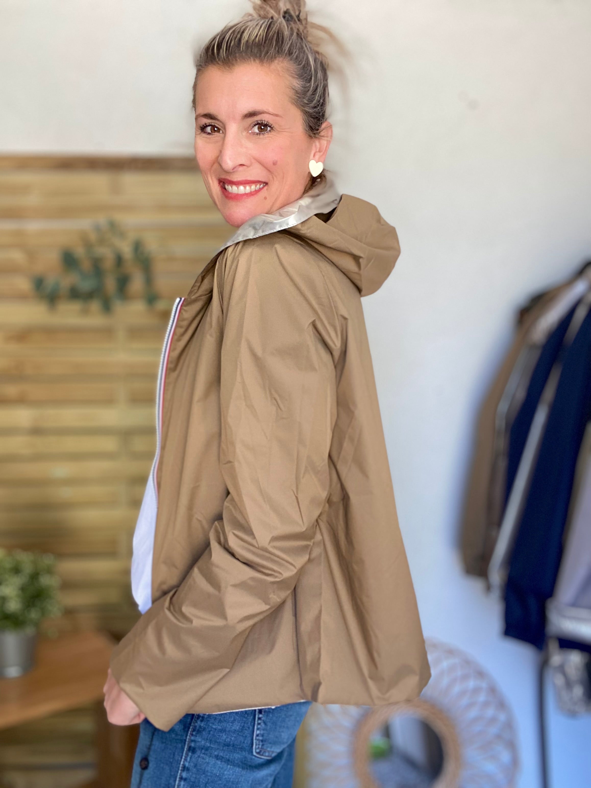 Imperméable réversible GARANCE COURT léger - Camel/Doré - LAURA JO