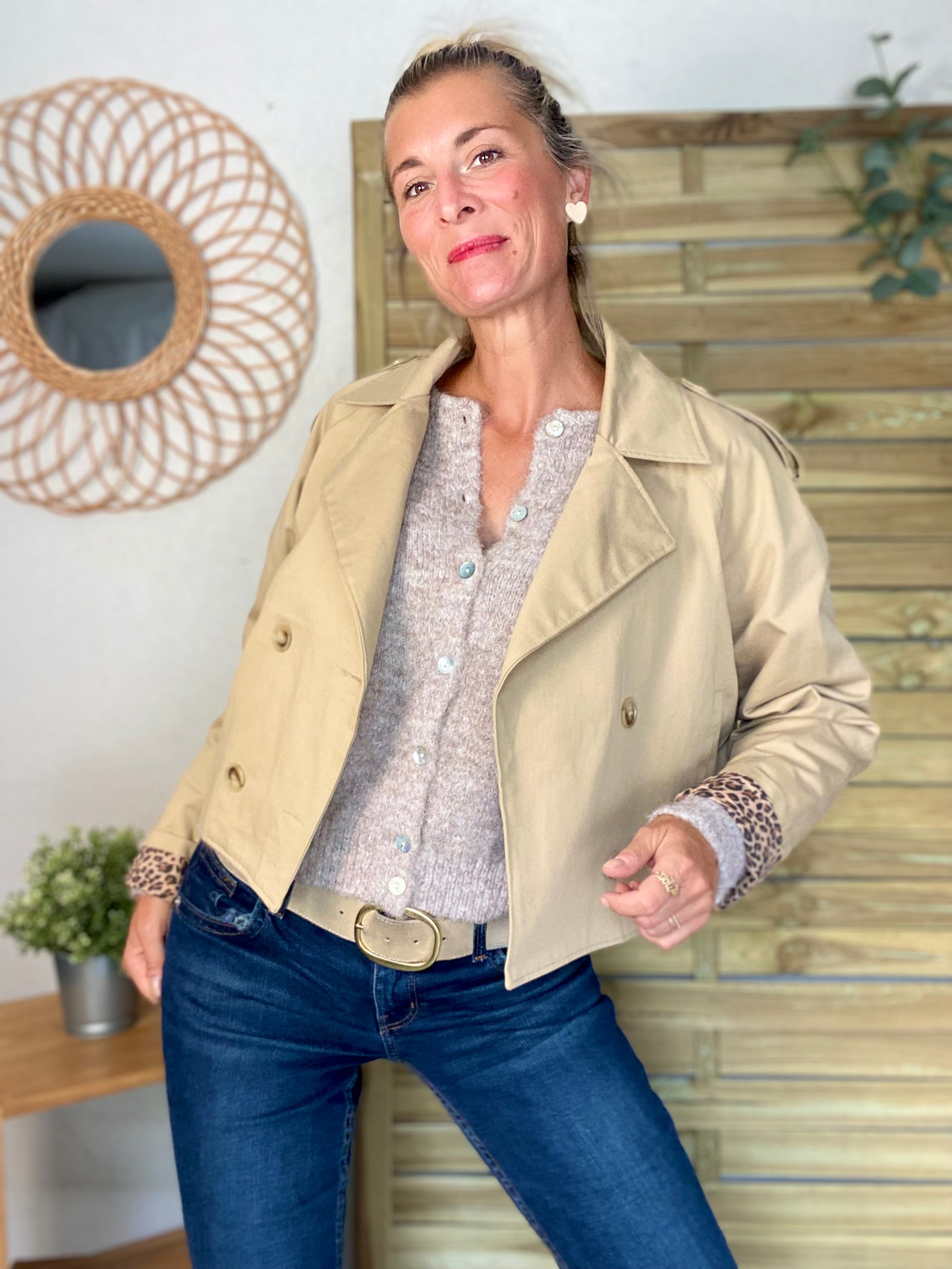 Veste Trench en coton beige avec Léo ROXANE