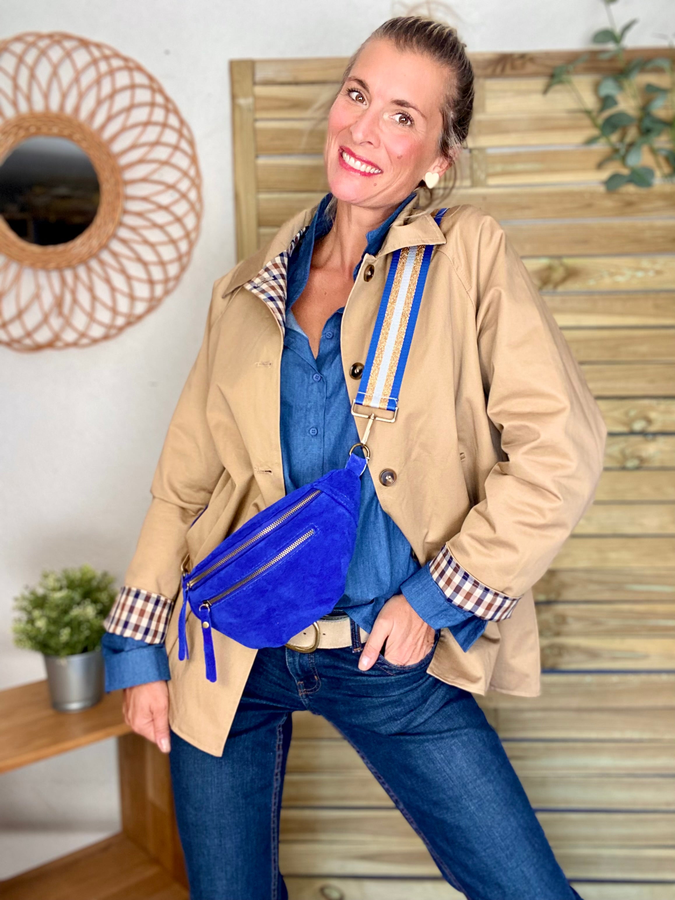 Veste Trench mi long réversible vichy LENA - Camel clair