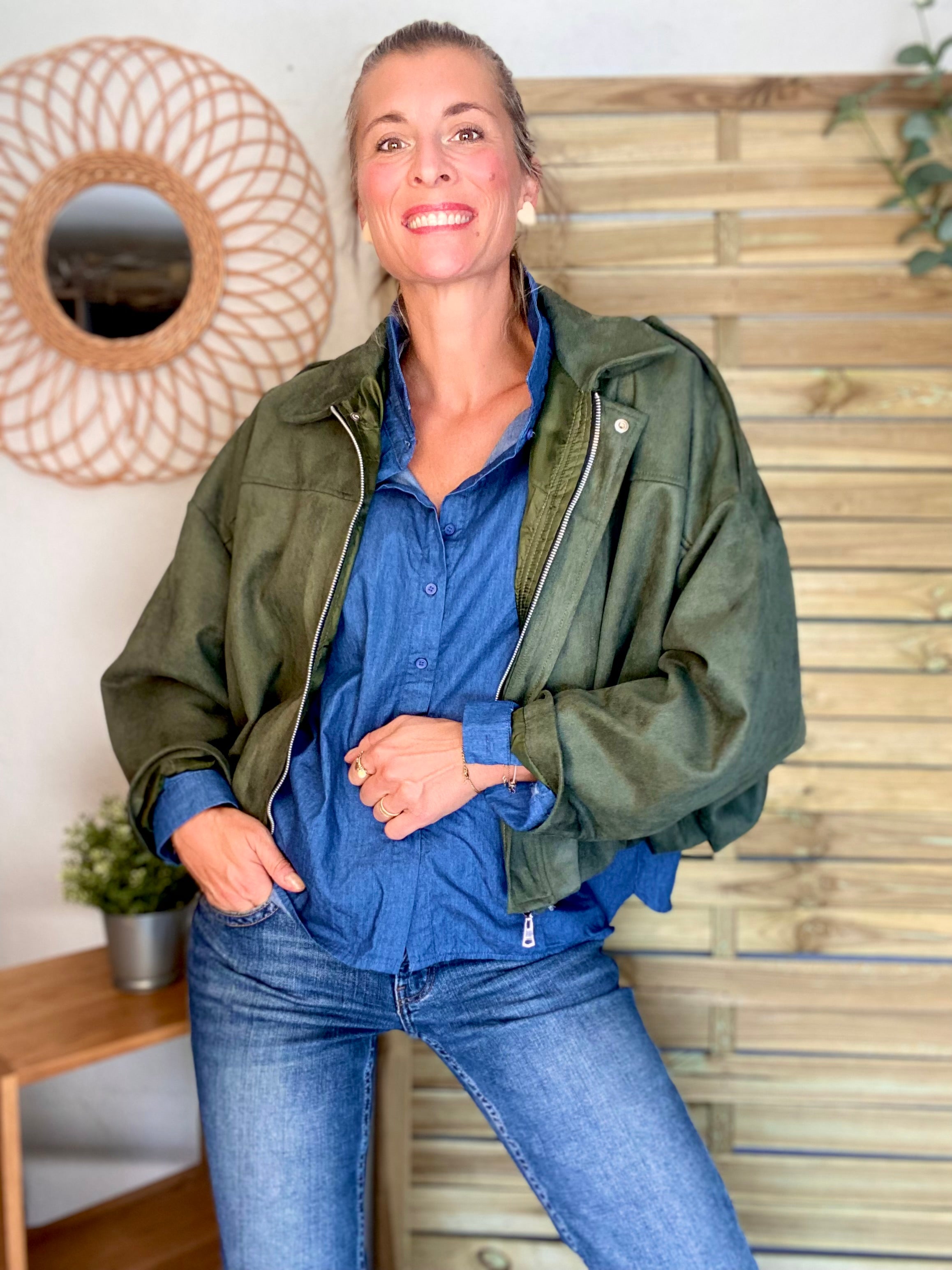 Veste oversize en suédine ISAAC - Kaki