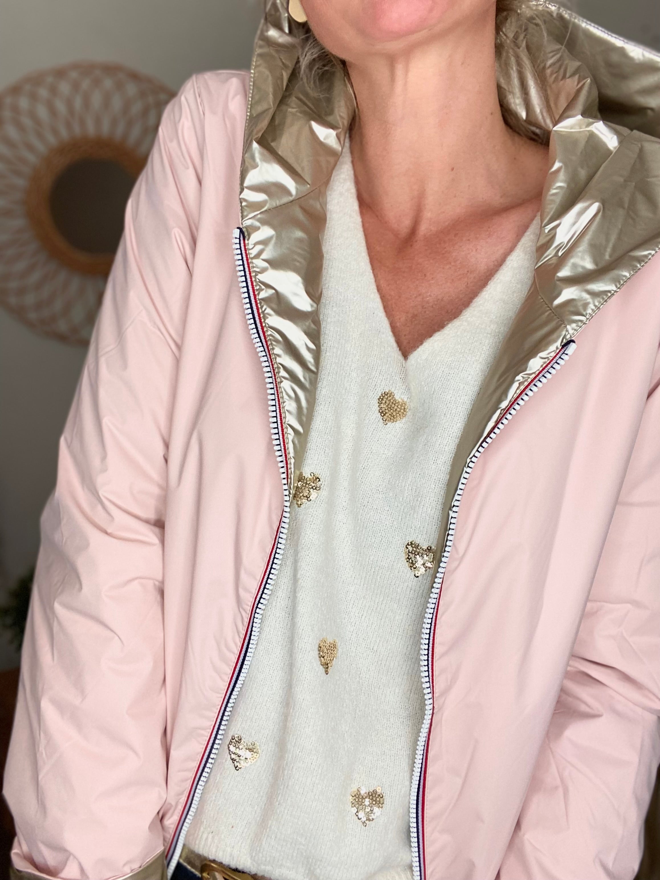 Imperméable réversible rembourré LOUISON COURT - Rose/Doré - LAURA JO