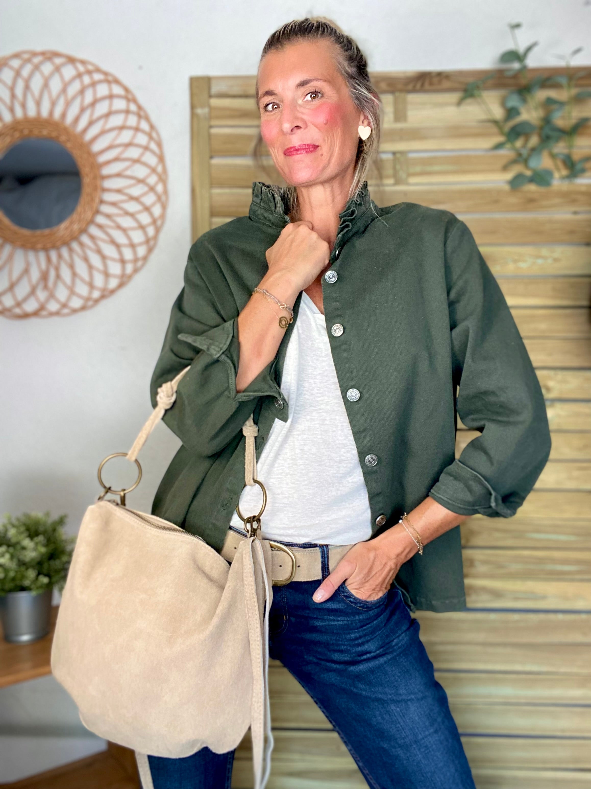 Sac en cuir daim SCOTT - Beige