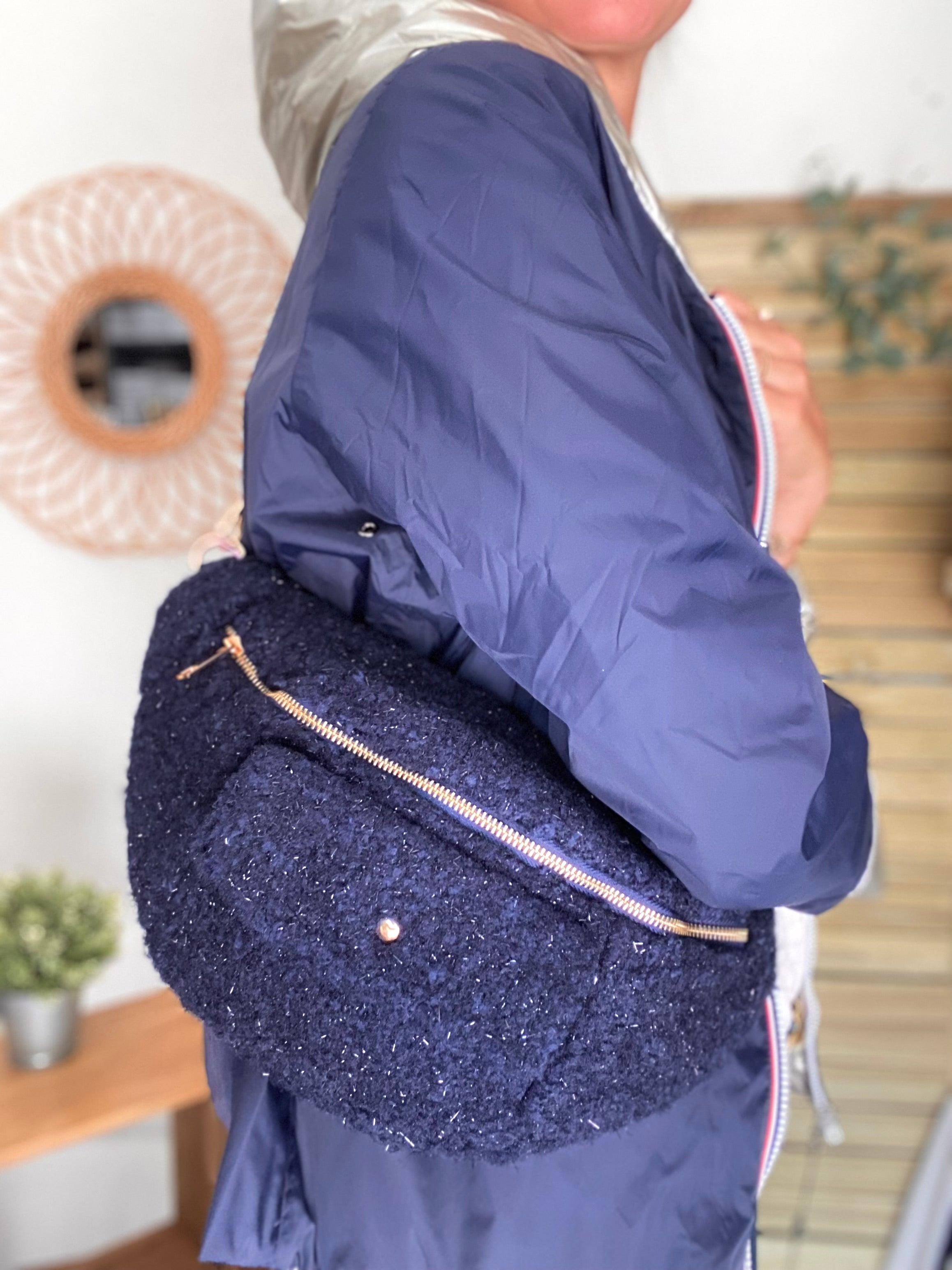 Sac banane XL moumoute lurex avec poche avant - CHELSEA - Marine