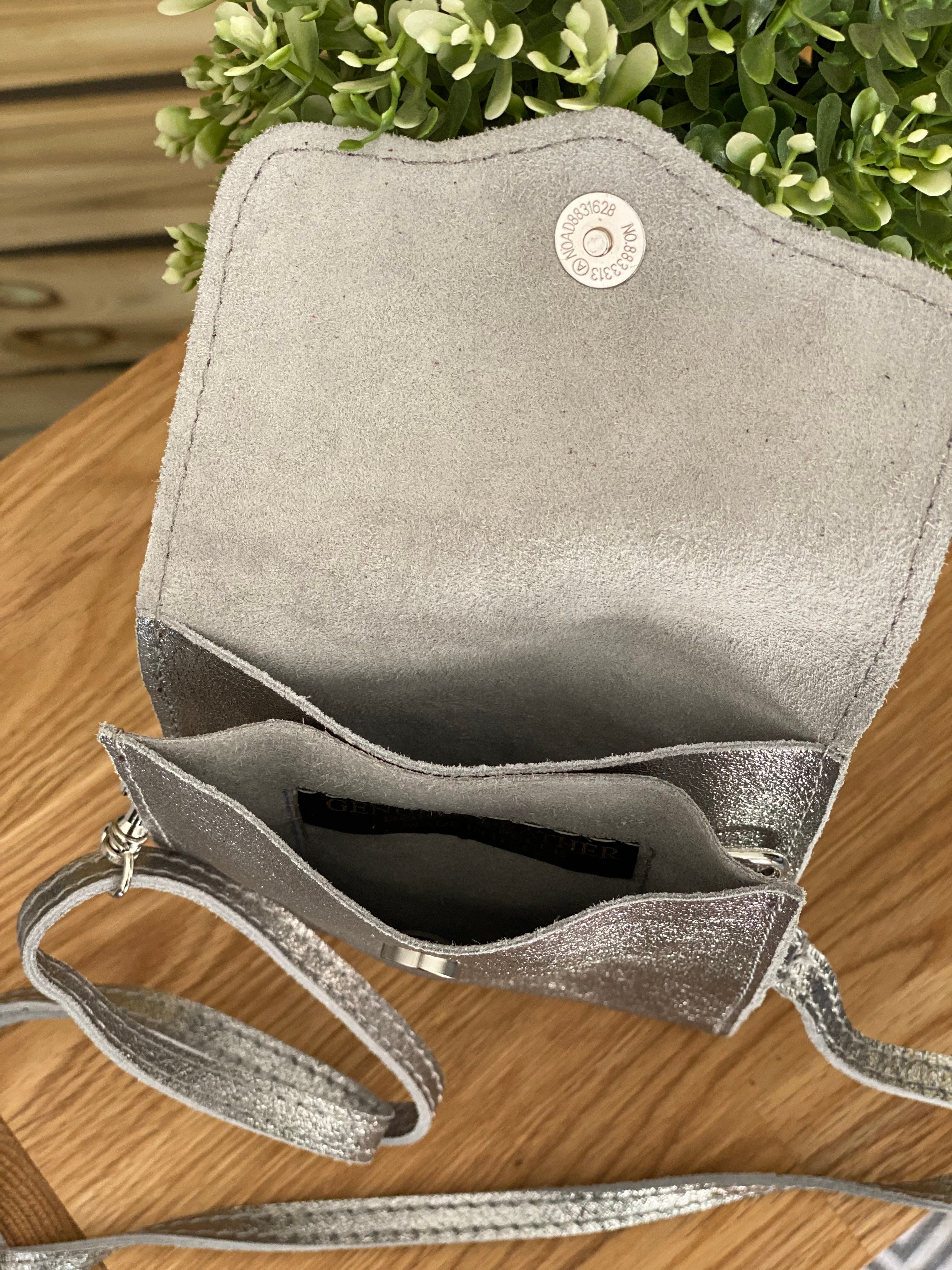 Pochette bandoulière en cuir irisé - FLORE - Argent (7 coloris)