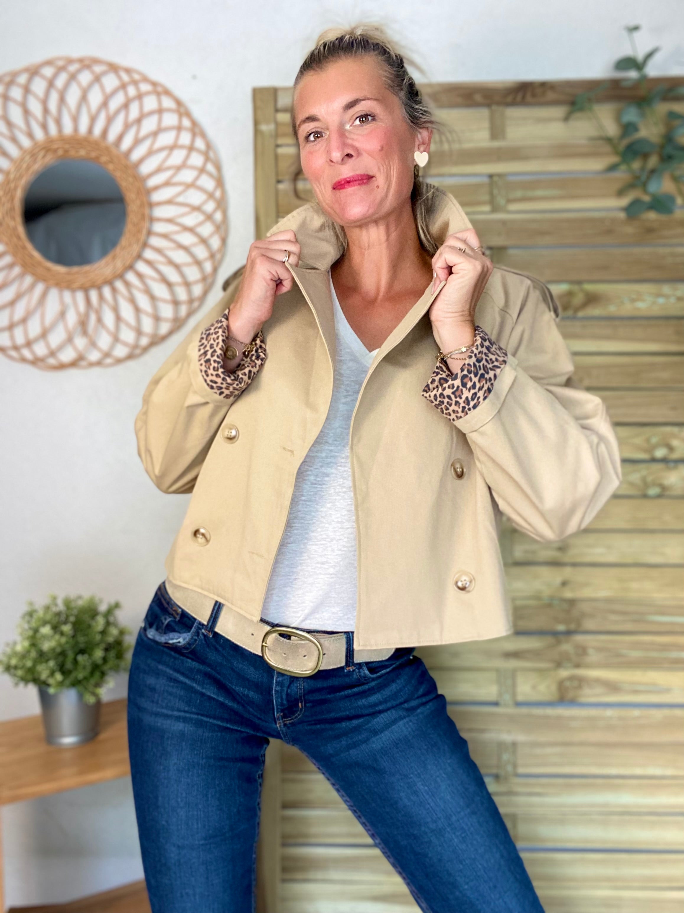 Veste Trench en coton beige avec Léo ROXANE