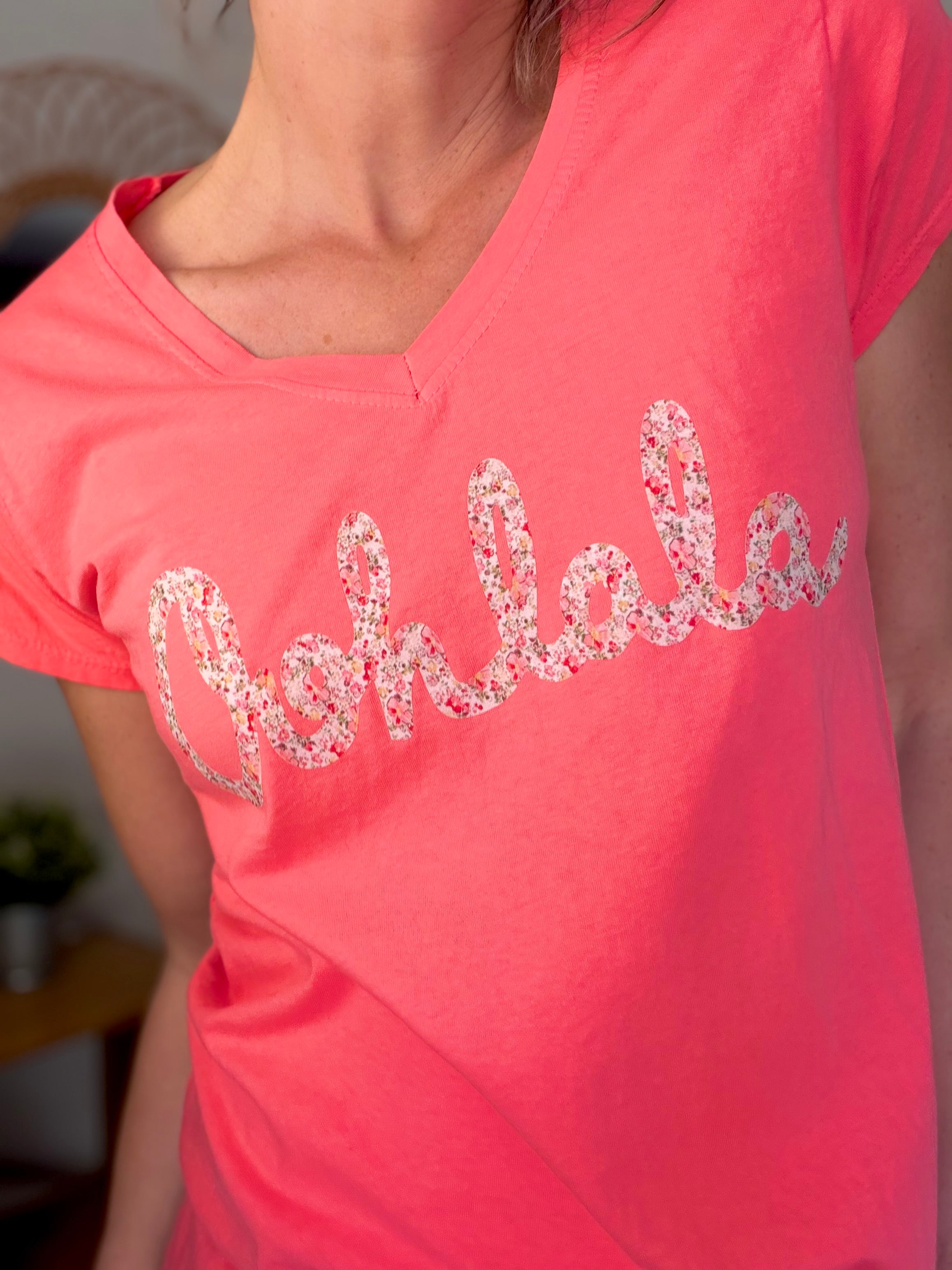 Tee shirt Ohlala Liberty VERA Corail / Rouge rosé