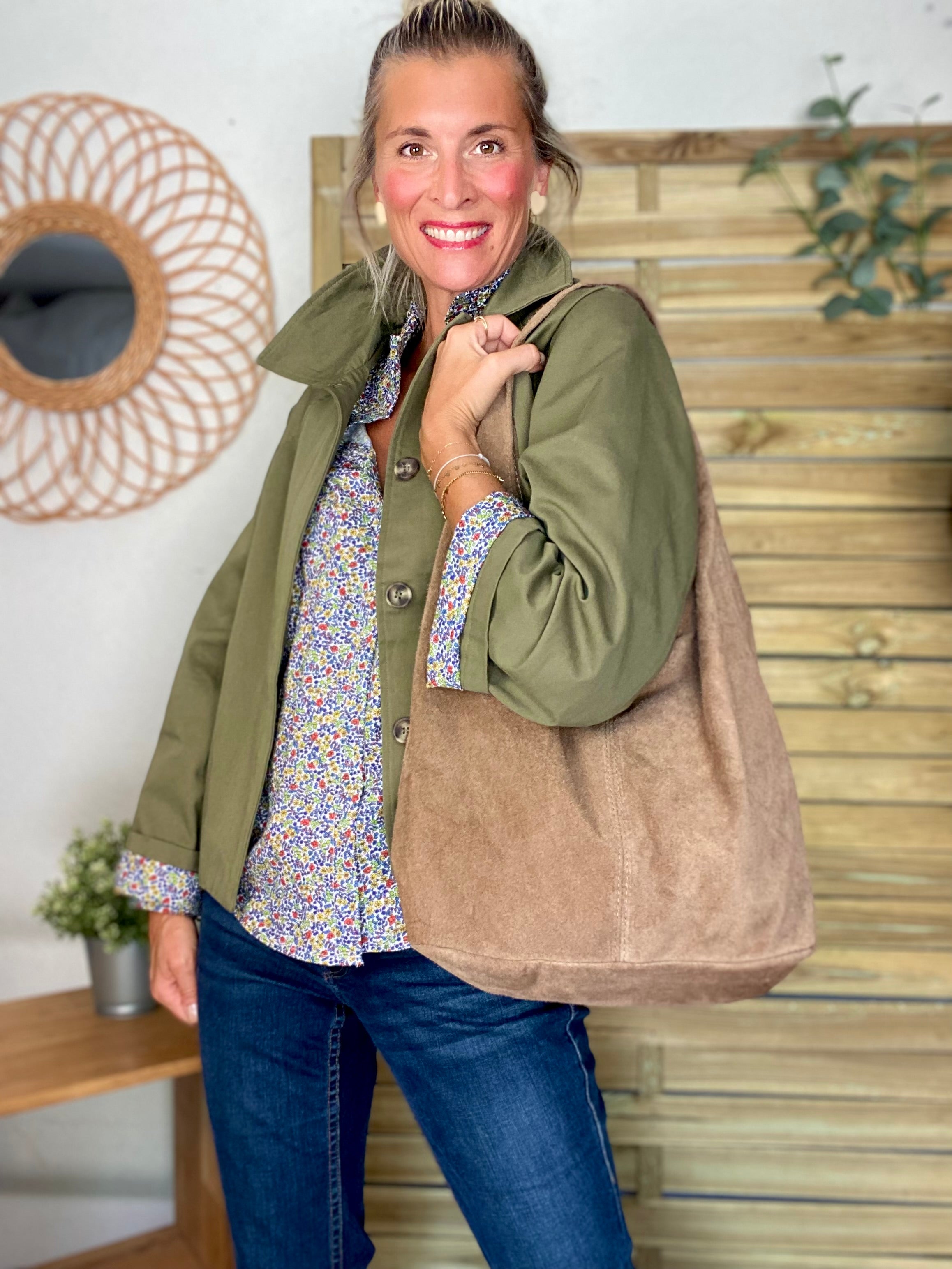 Sac cabas cuir daim MARLON - Beige taupe