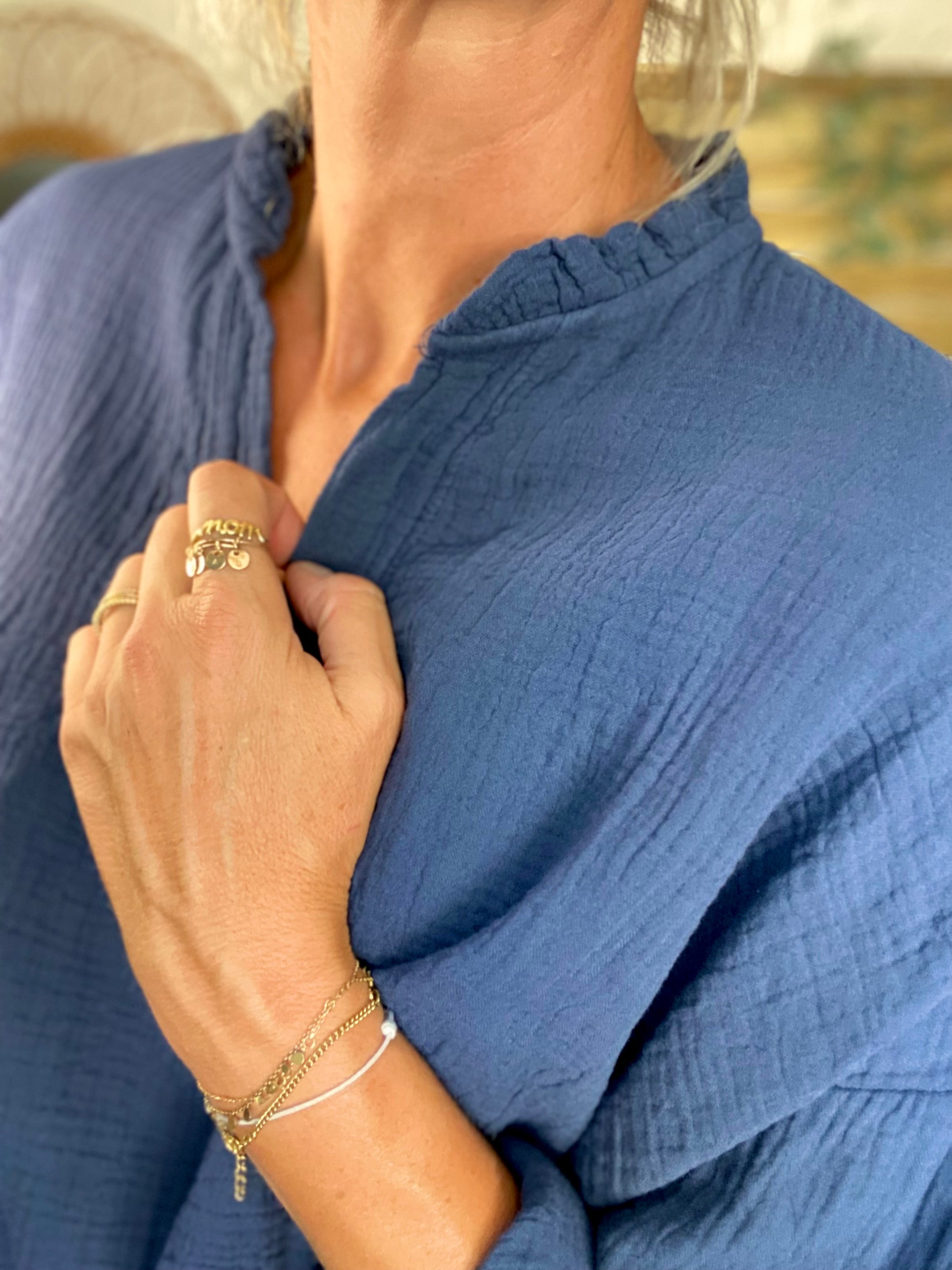 Blouse en gaze de coton SIERRA Bleu marine - manches longues