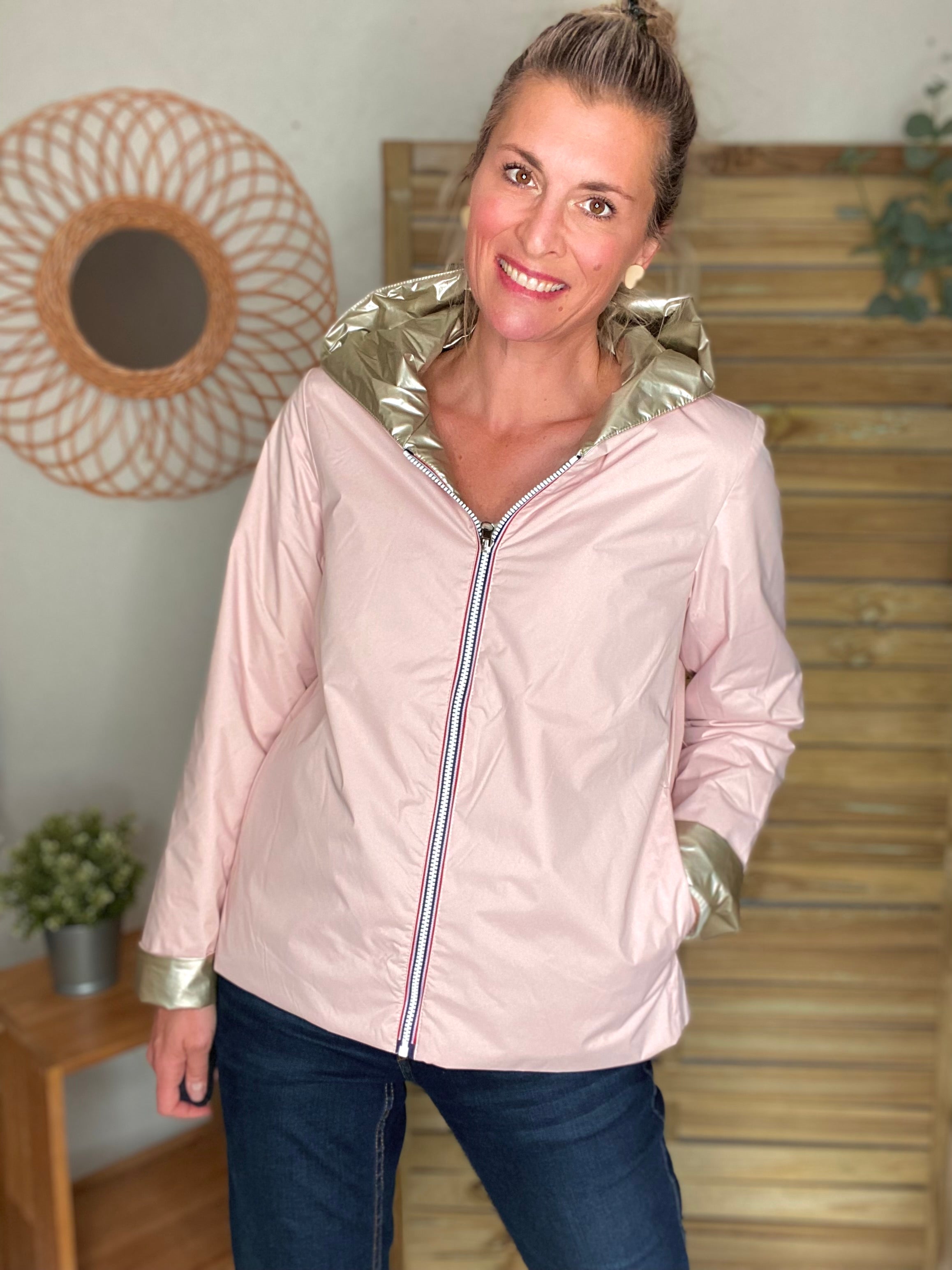 Imperméable réversible rembourré LOUISON COURT - Rose/Doré - LAURA JO