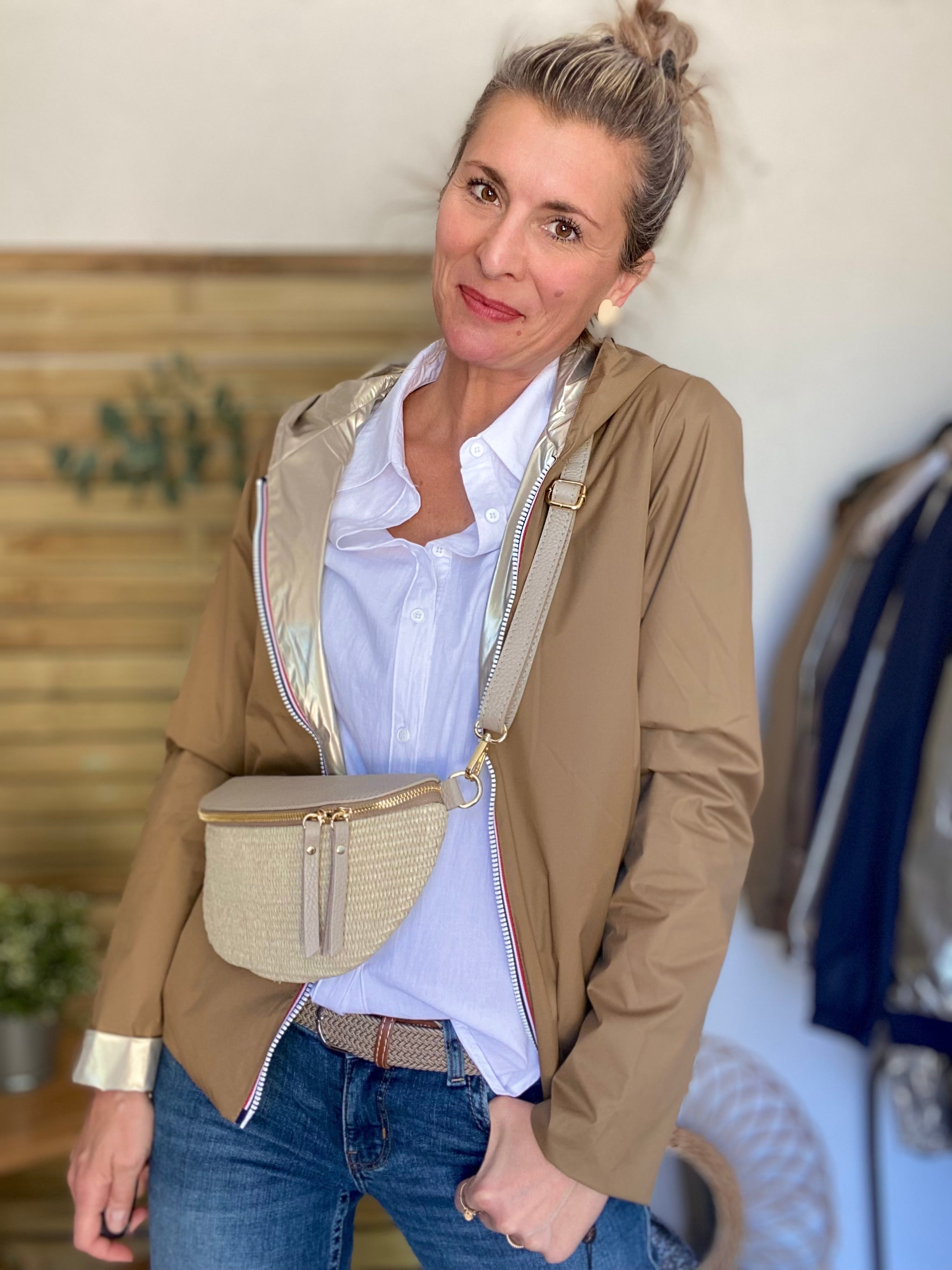 Imperméable réversible GARANCE COURT léger - Camel/Doré - LAURA JO