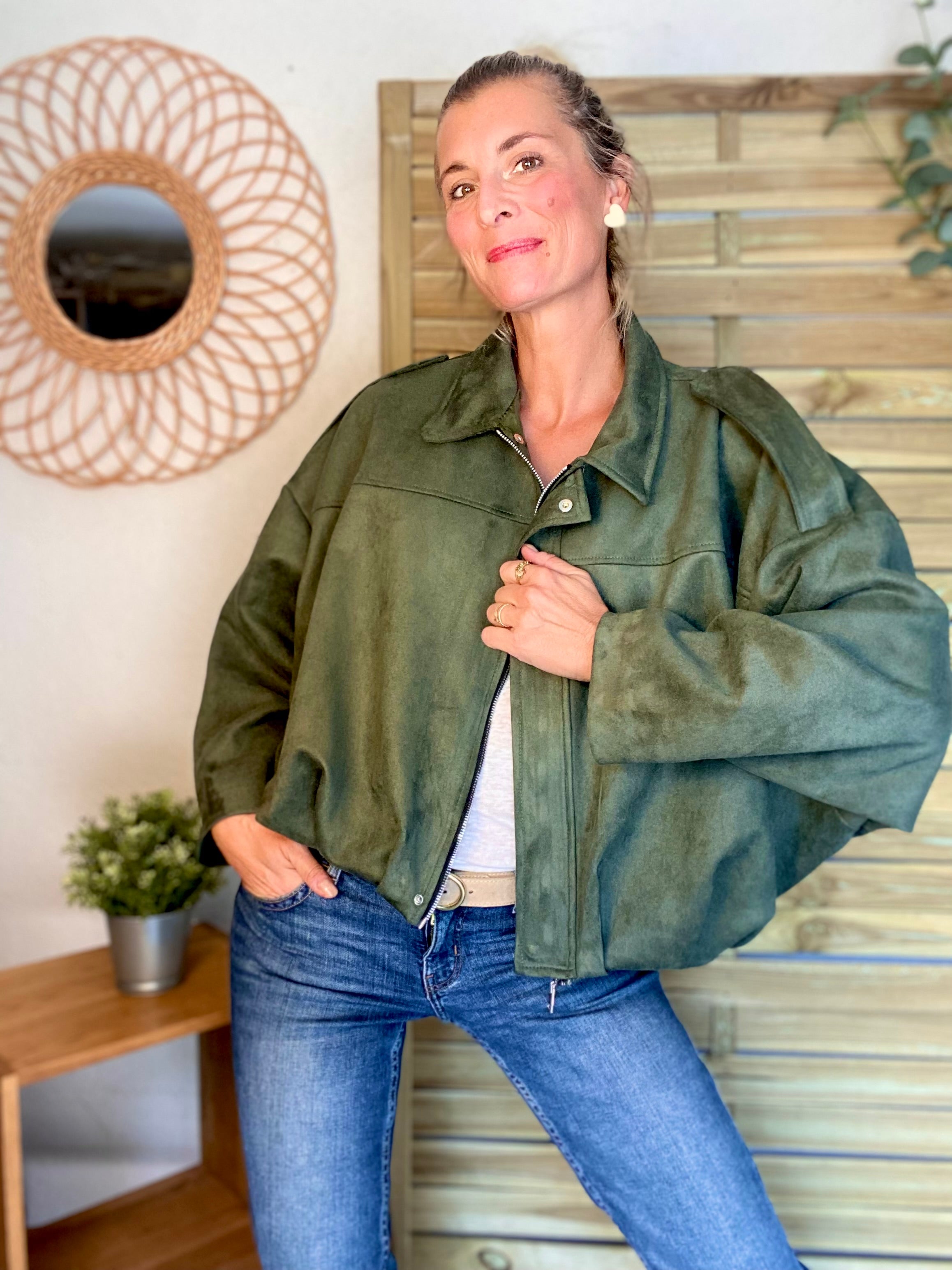 Veste oversize en suédine ISAAC - Kaki